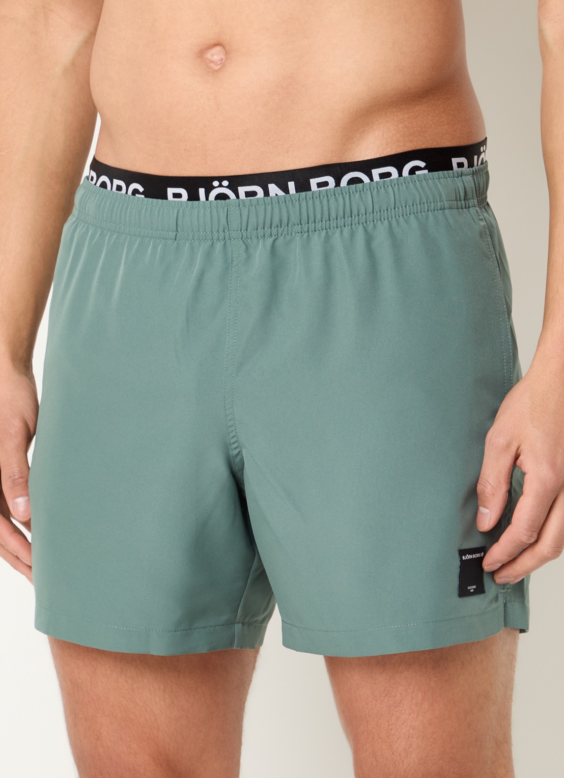 Björn Borg Zwemshorts met elastische band en logo - detail 3 olijfgroen