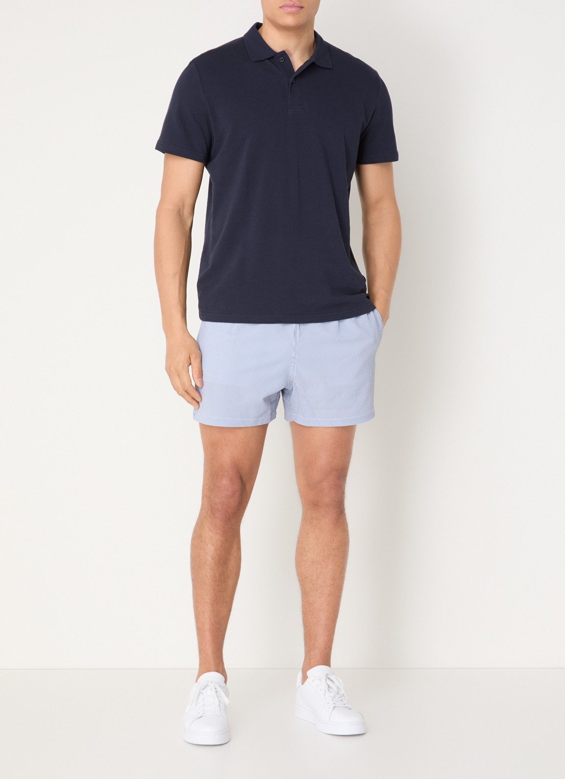 Björn Borg Zwemshorts met streepprint - voorkant 2 donkerblauw