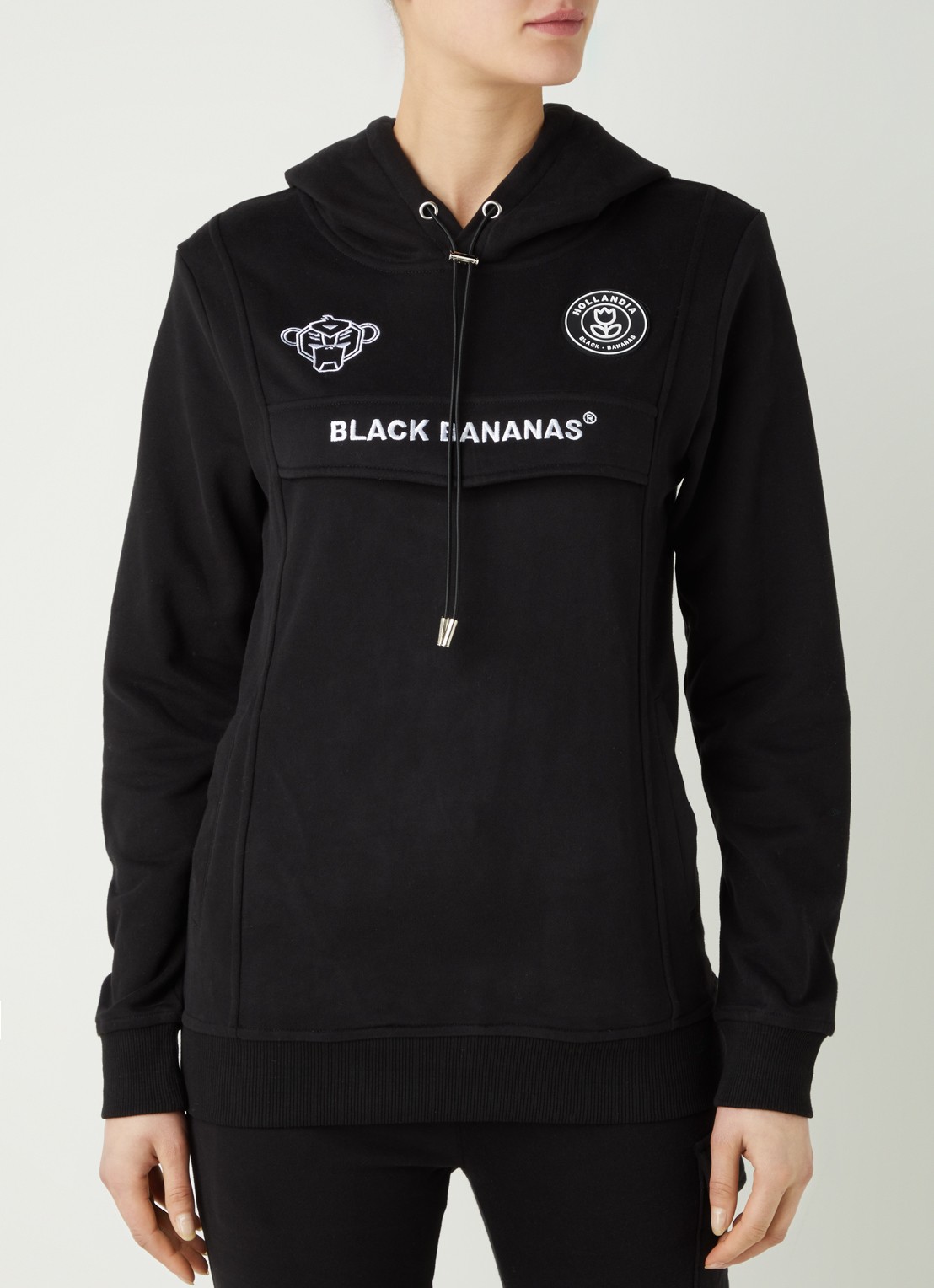 Black Bananas Hoodie met steekzakken en logoborduring - detail 3 zwart