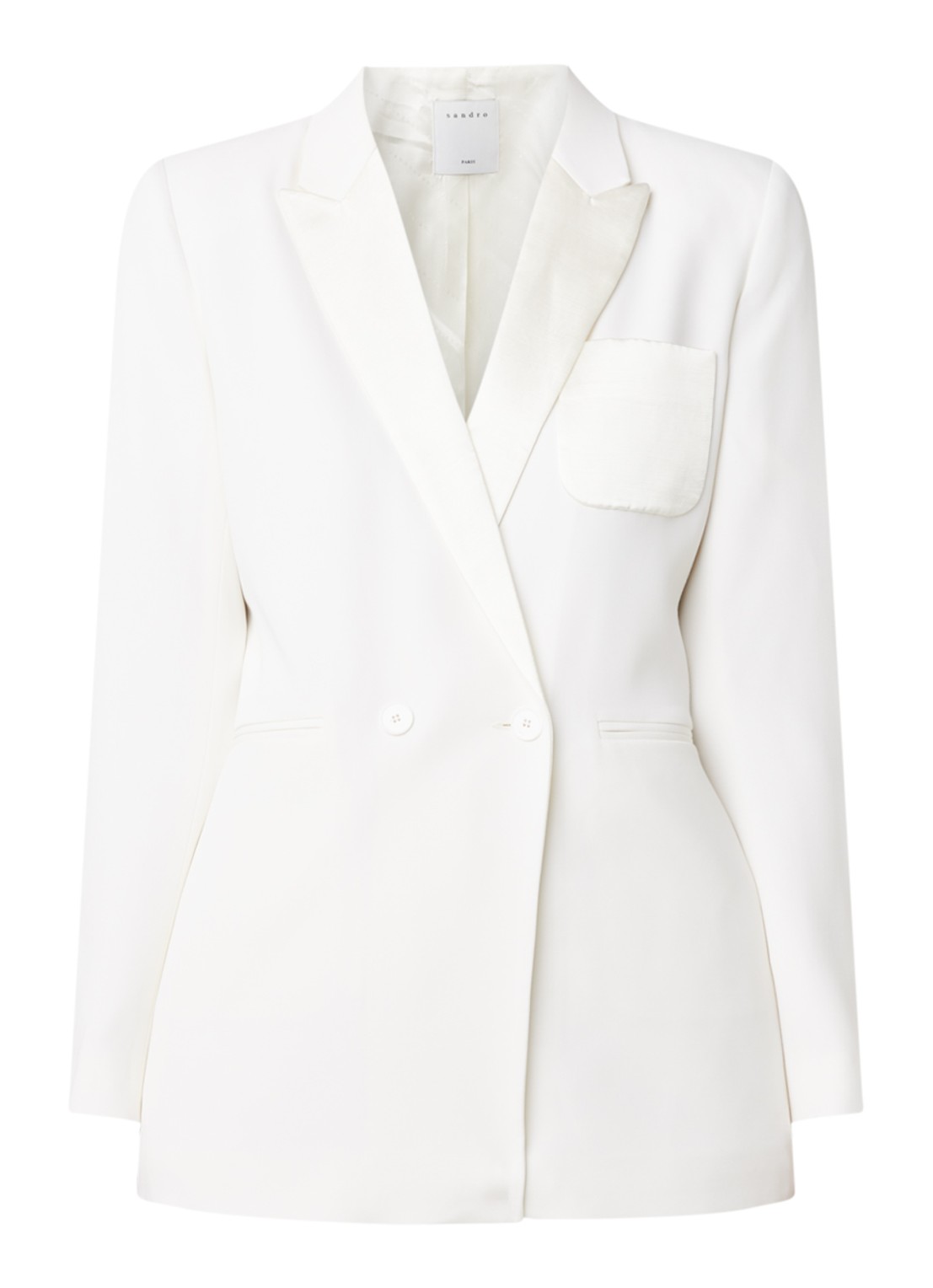 Blazer in wolblend contrast van satijn - voorkant 2 gebroken wit
