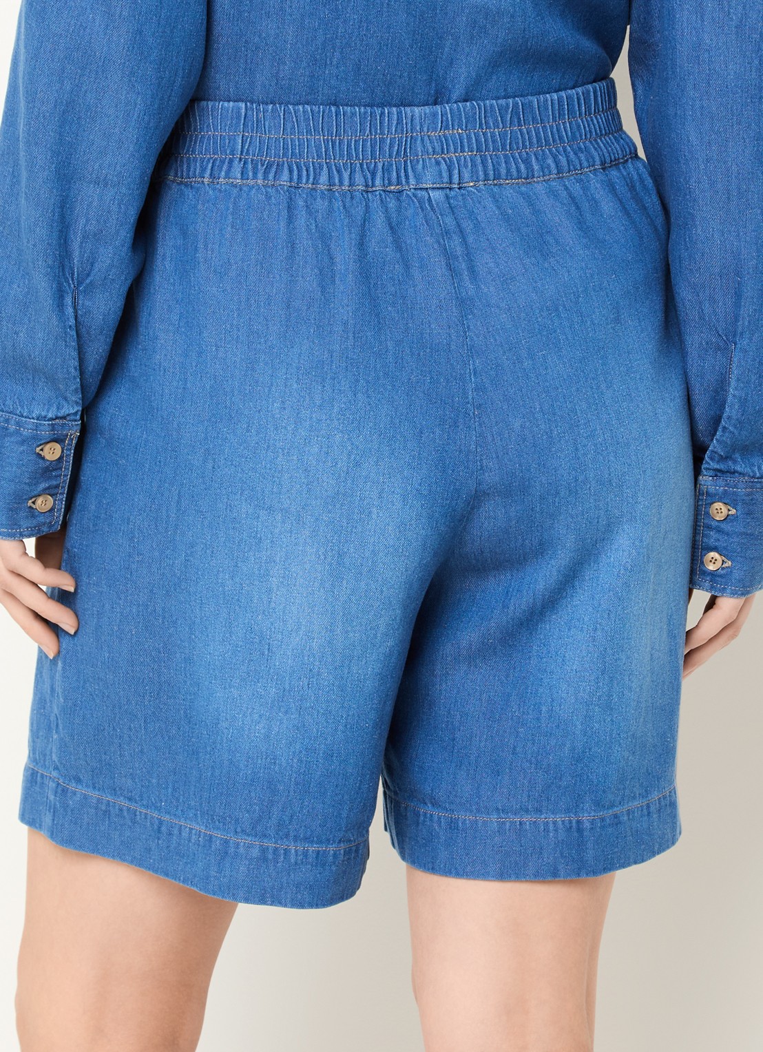 BLLMR Evy mid waist straight fit korte broek in linnenblend - achterkant 3 kobaltblauw