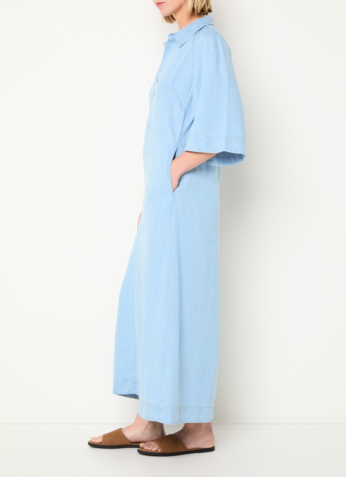 BLLMR Julie midi denim tuniekjurk met steekzakken - voorkant 4 lichtblauw