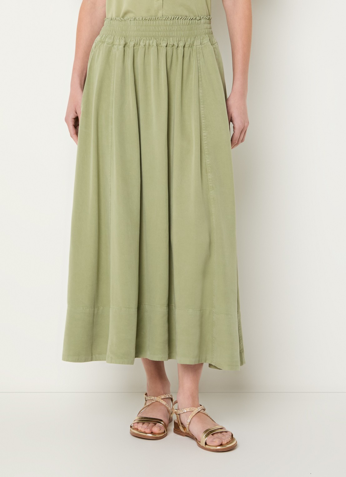 BLLMR Laila midi A-lijn rok met elastische band - detail 3 lindegroen