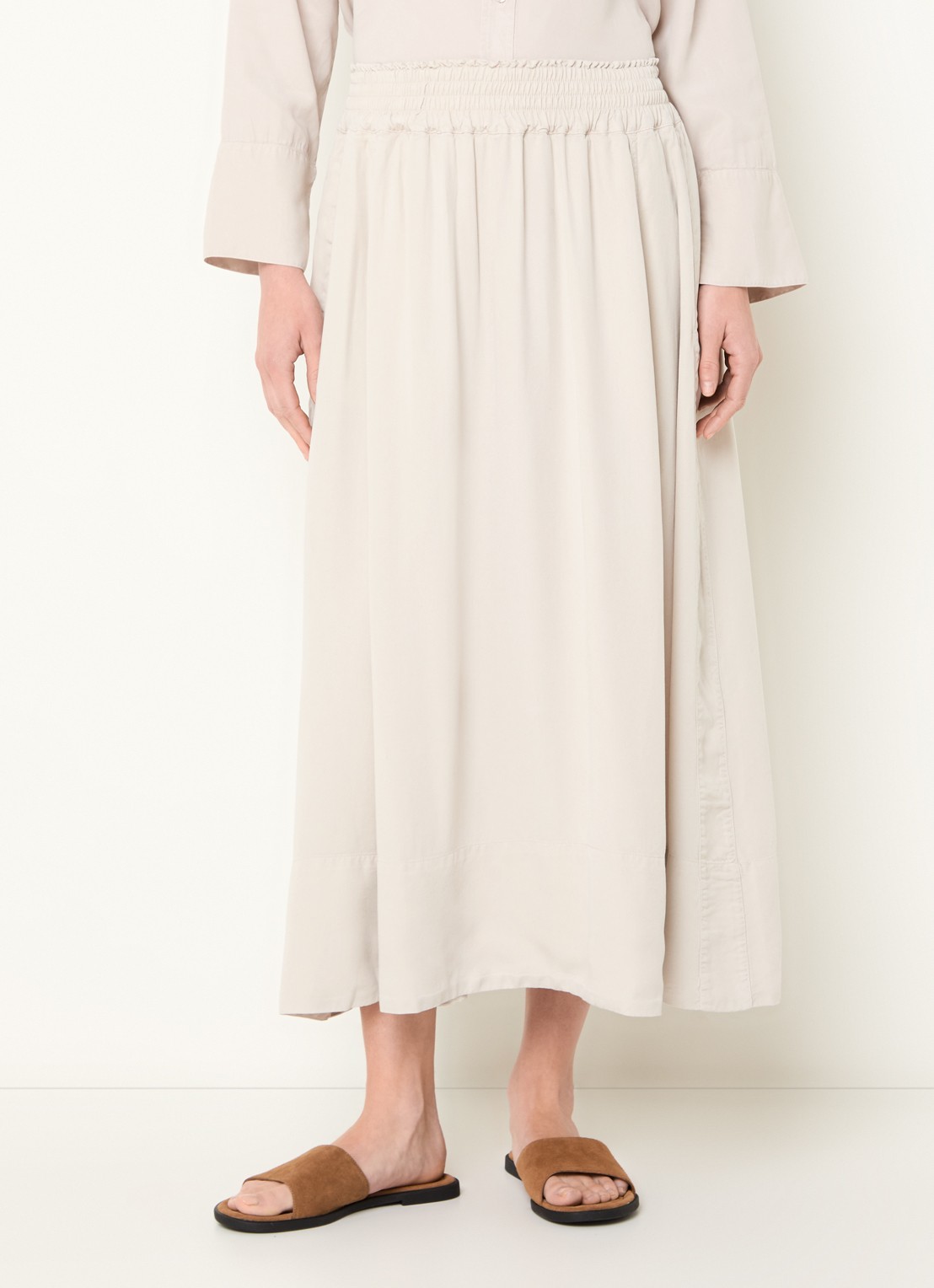 BLLMR Laila midi A-lijn rok met elastische band - detail 4 beige