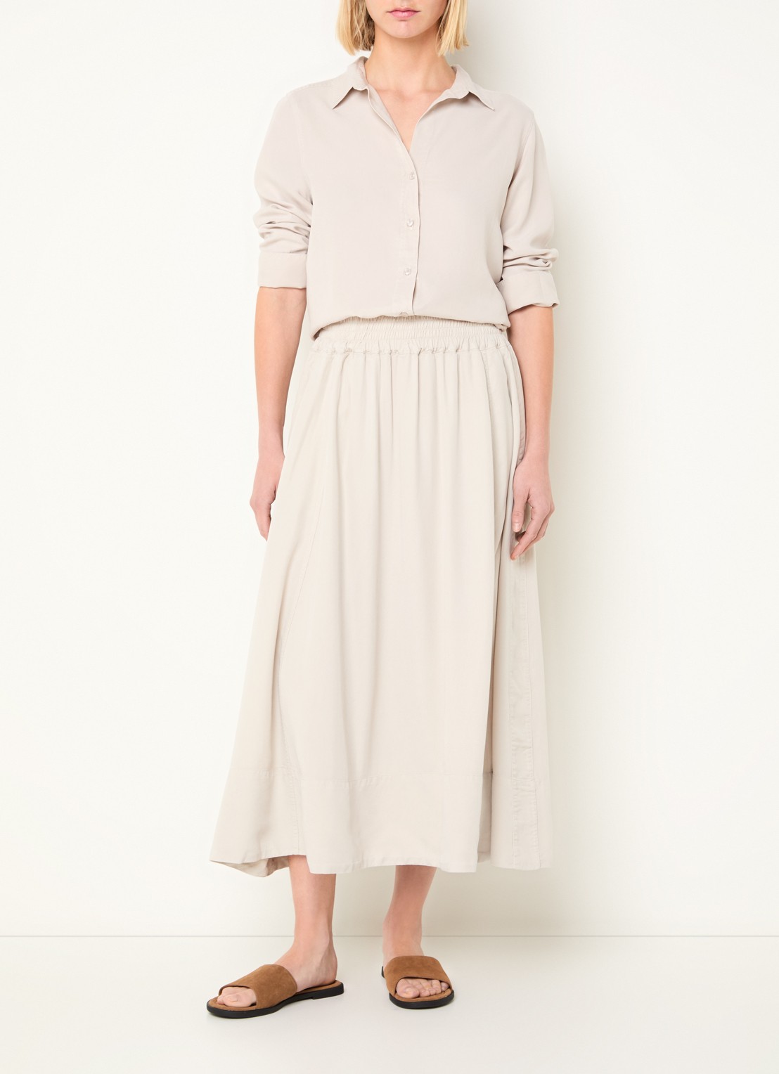 BLLMR Laila midi A-lijn rok met elastische band - voorkant 3 beige