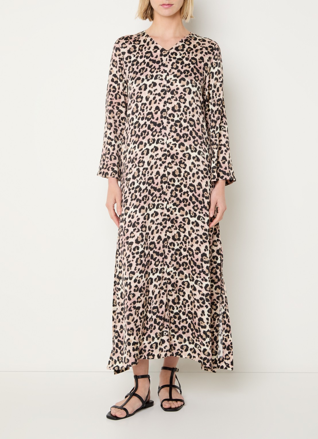 BLLMR Shira maxi jurk met panterprint - detail 4 lichtbruin