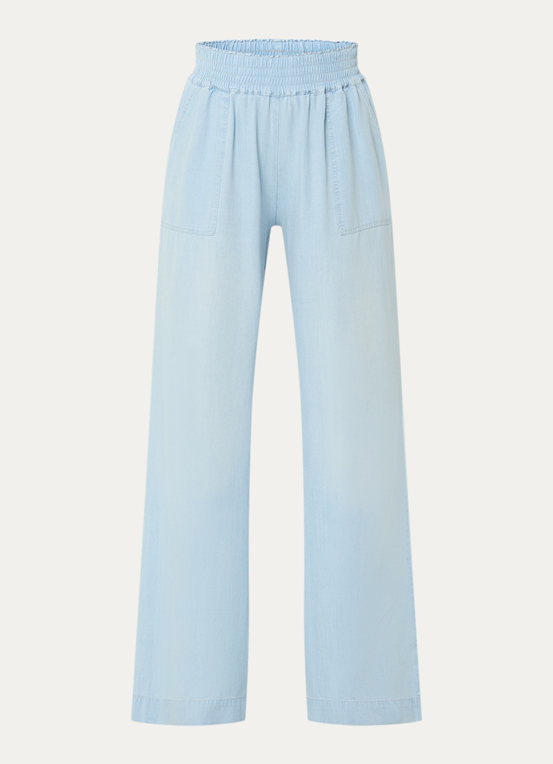 BLLMR Stella high waist wide fit broek van chambray - voorkant 2 lichtblauw
