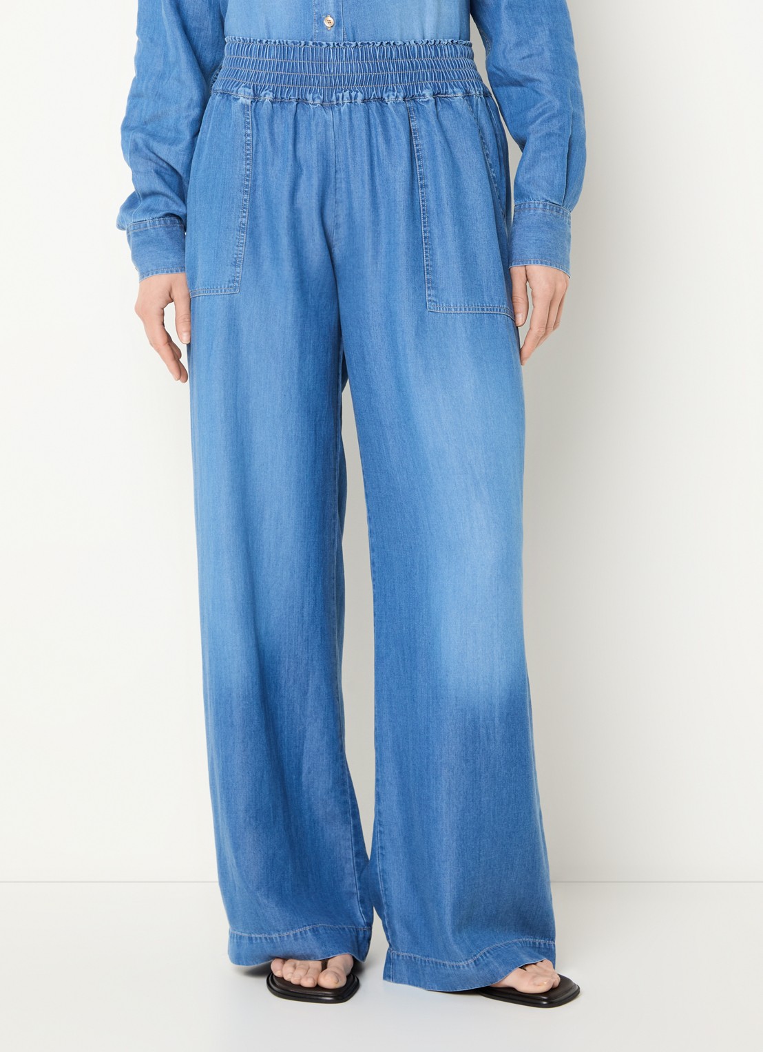 BLLMR Stella high waist wide fit broek van chambray - detail 4 blauw