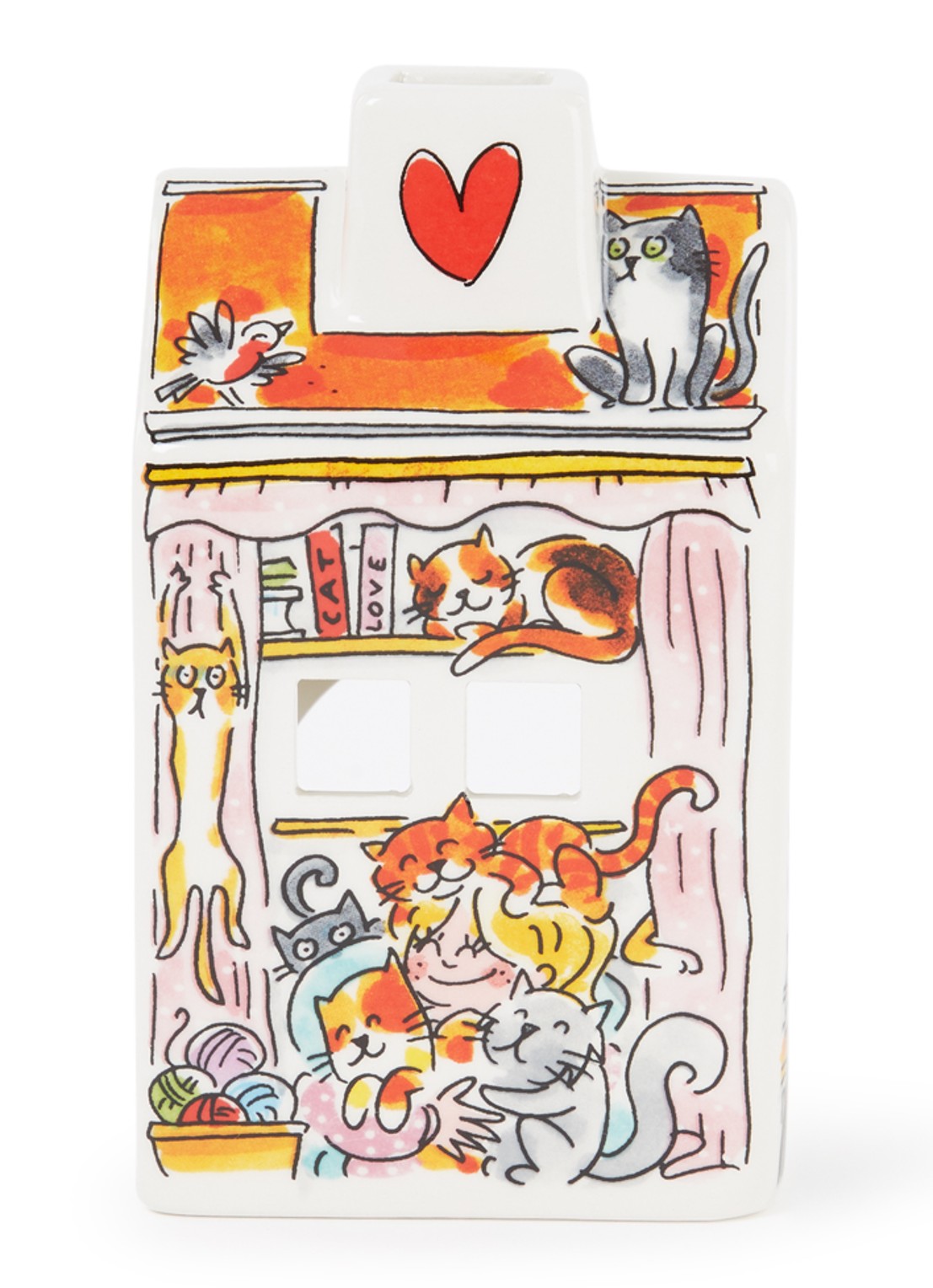 Blond Amsterdam Cat Lover waxinelichthouder 14 cm - voorkant wit