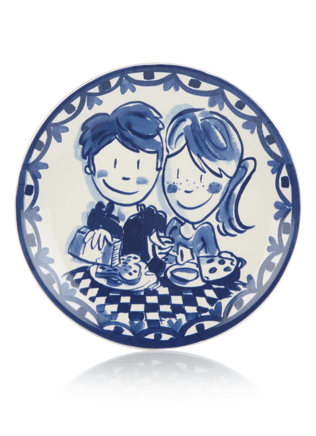 Blond Amsterdam Delfts Blond ontbijtbord 22 cm - voorkant donkerblauw