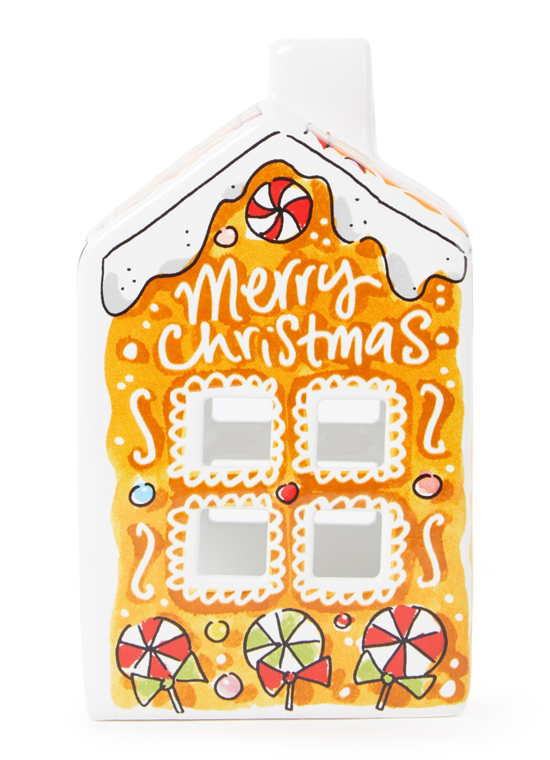Blond Amsterdam Kerst Gingerbread waxinelichthouder 14 cm - voorkant orange
