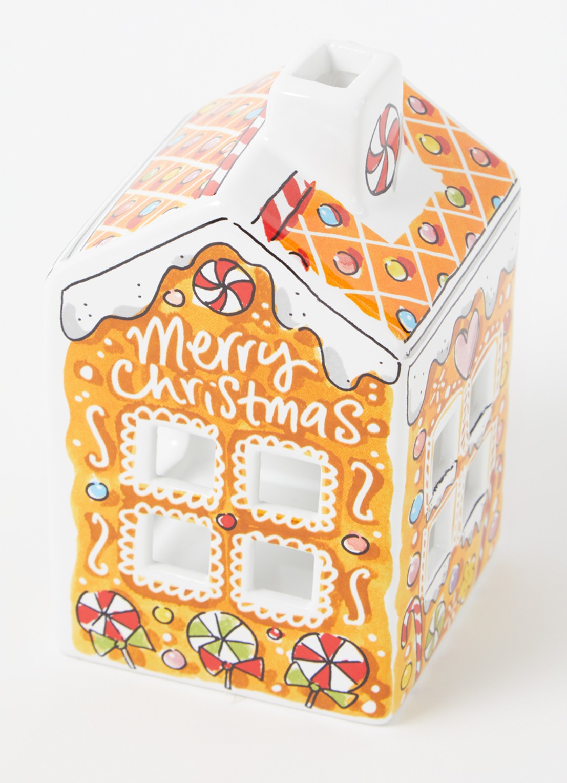 Blond Amsterdam Kerst Gingerbread waxinelichthouder 14 cm - voorkant 2 orange