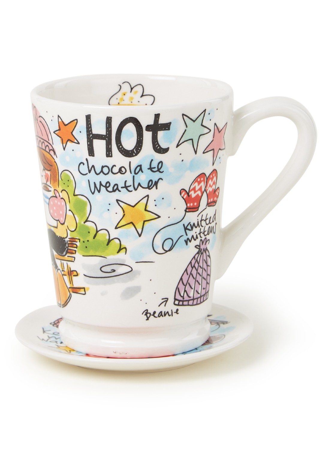 Blond Amsterdam Mazagran Hot Choc XL mok met petit four bordje set van 2 - voorkant 2 wit