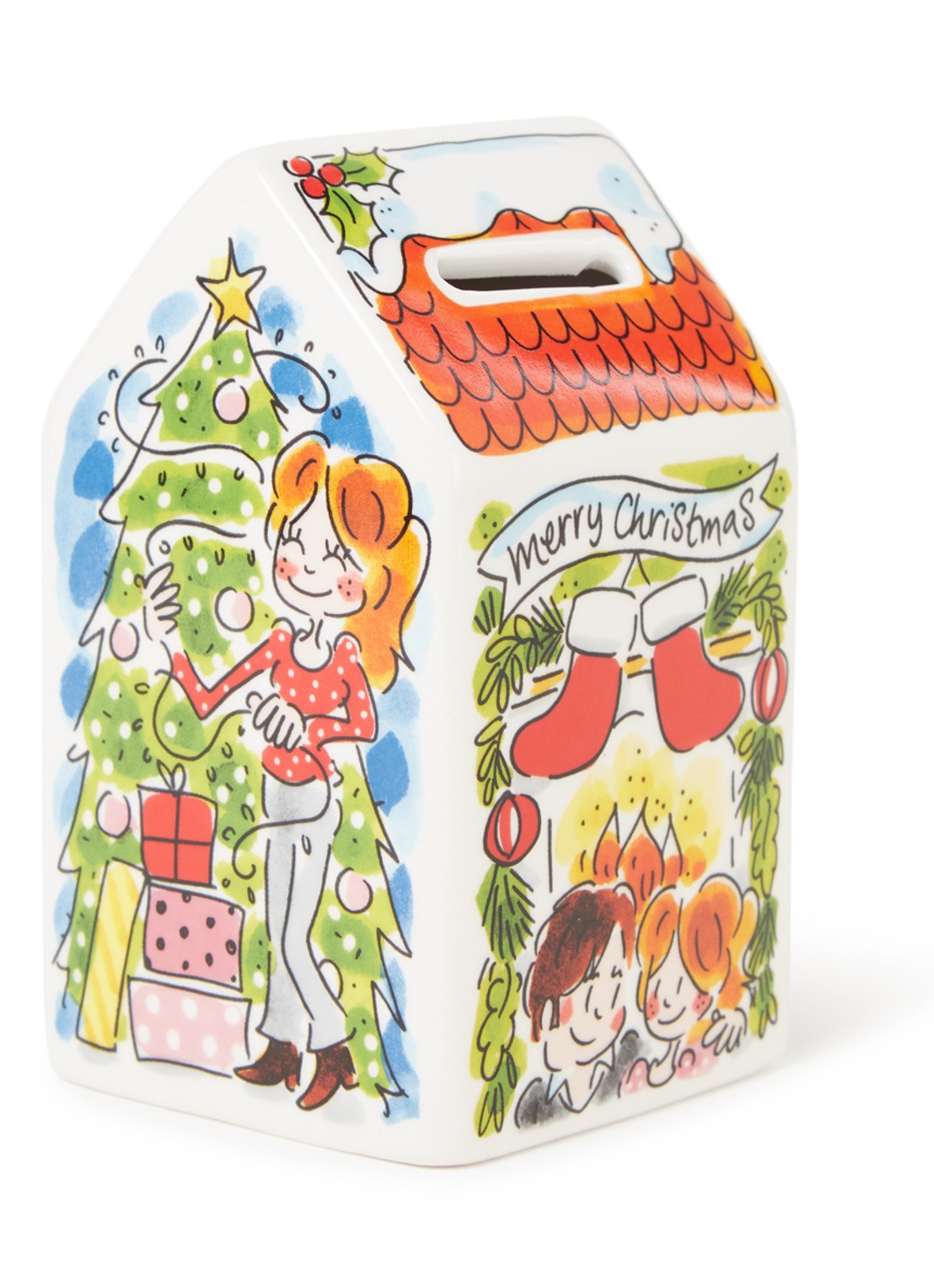 Blond Amsterdam Money House Christmas spaarpot 14 cm - voorkant 2 rood