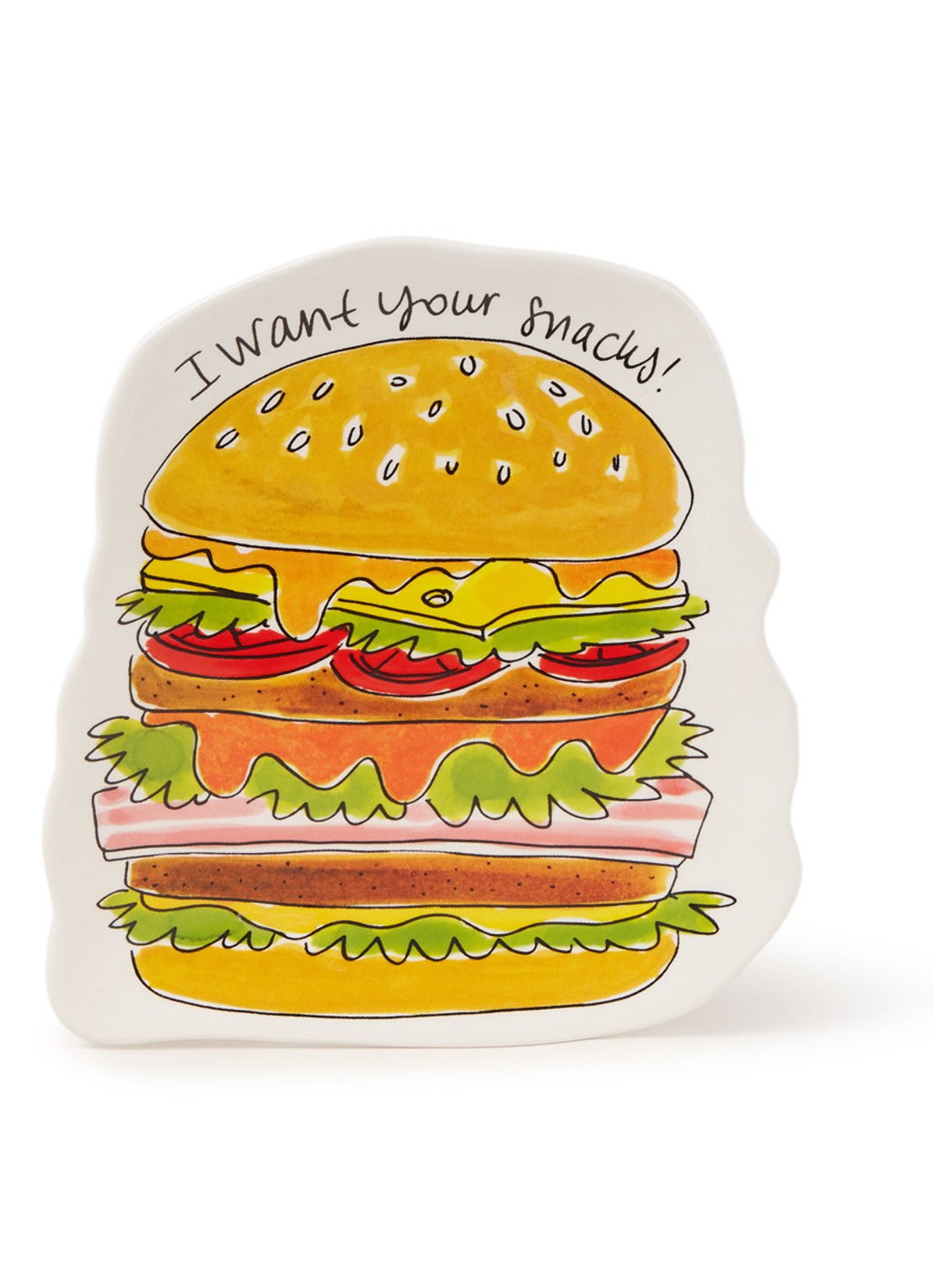 Blond Amsterdam Snack Burger gebaksbordje 20 x 16 cm - voorkant wit