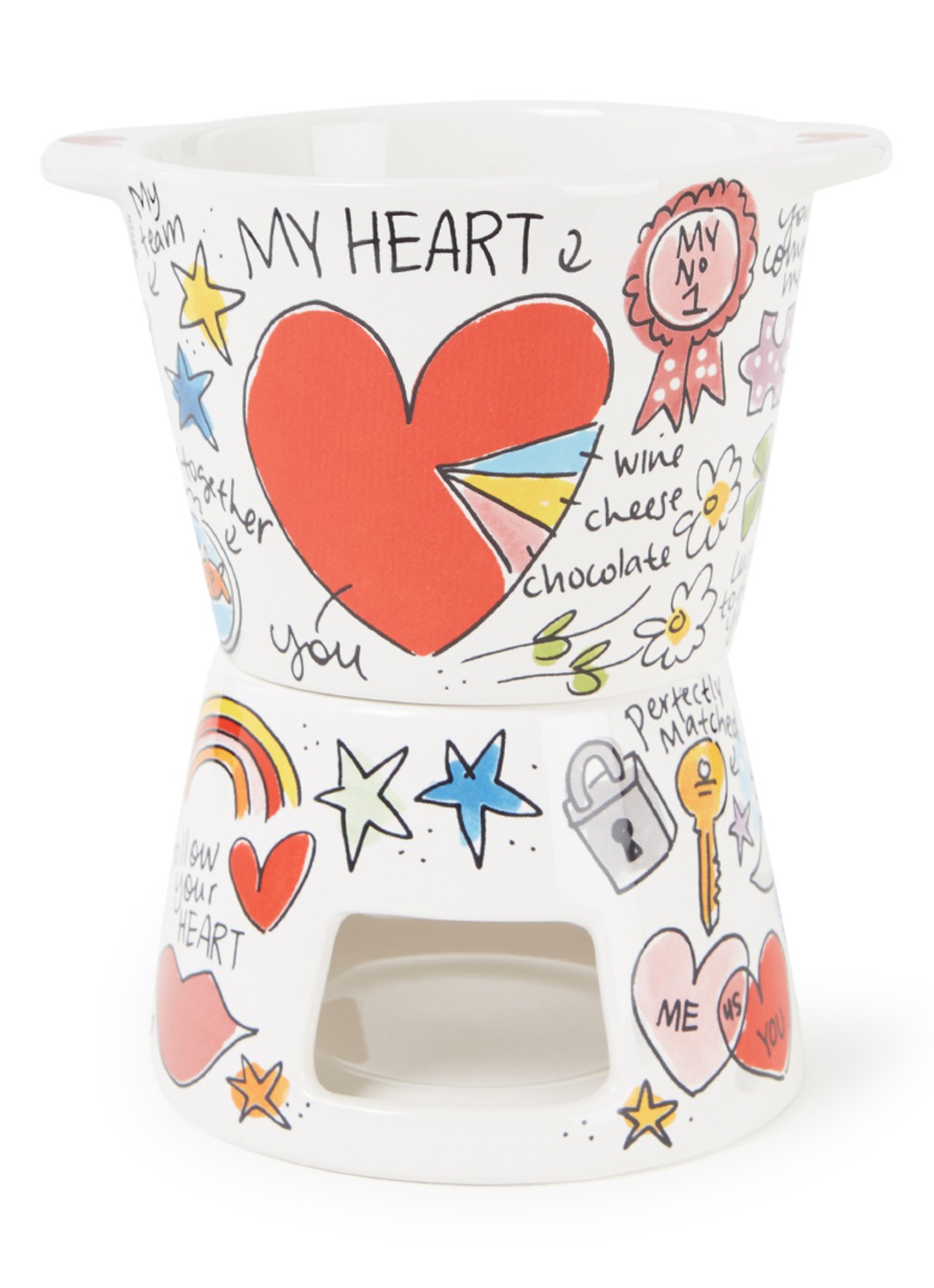 Blond Amsterdam Valentijn fondue set klein 18 cm - voorkant multicolor