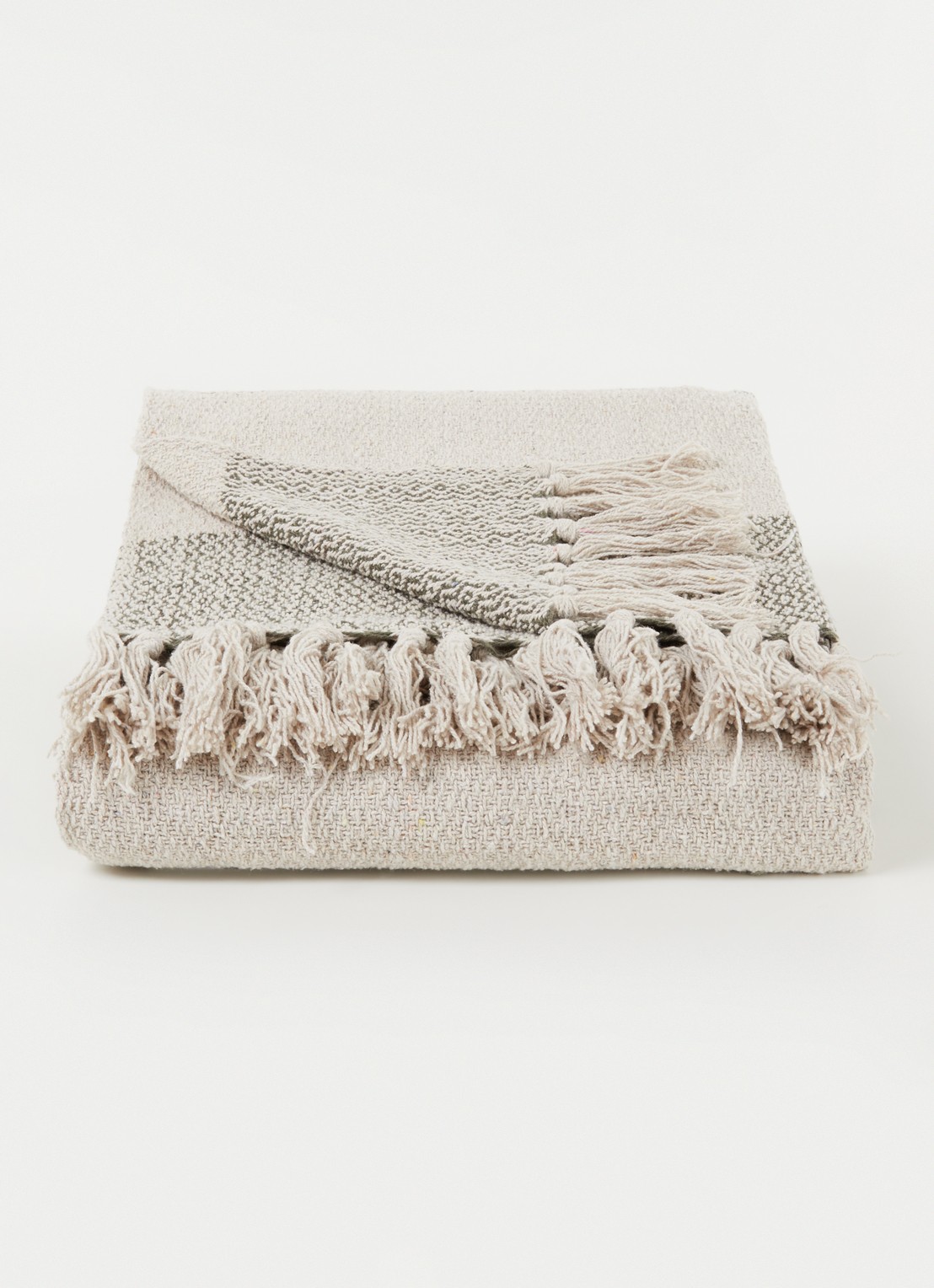 Bloomingville Fidan plaid in katoenblend 160 x 130 cm - voorkant 2 beige
