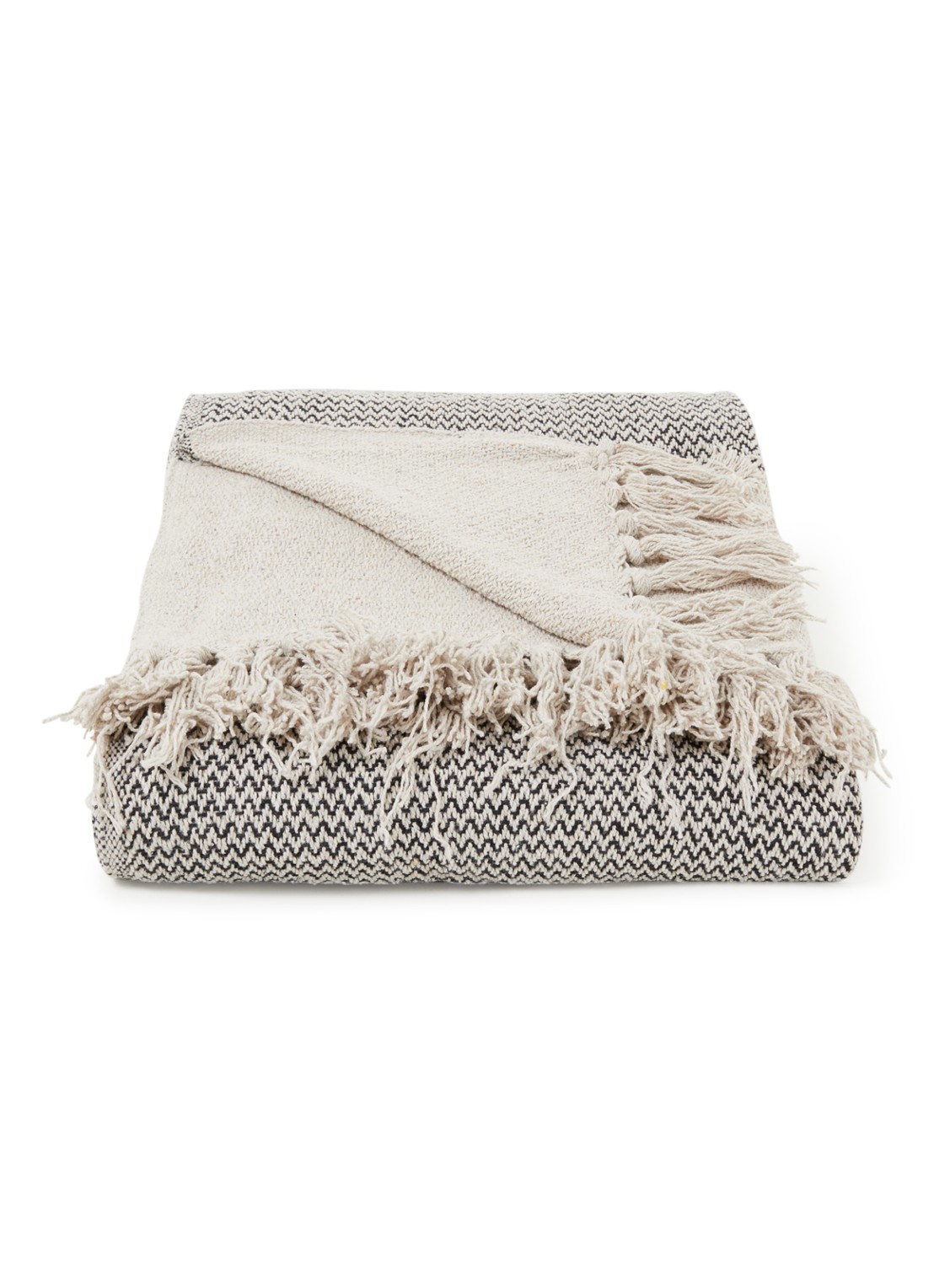 Bloomingville Matt Throw plaid in gerecyclede katoenblend 160 x 130 cm - voorkant beige