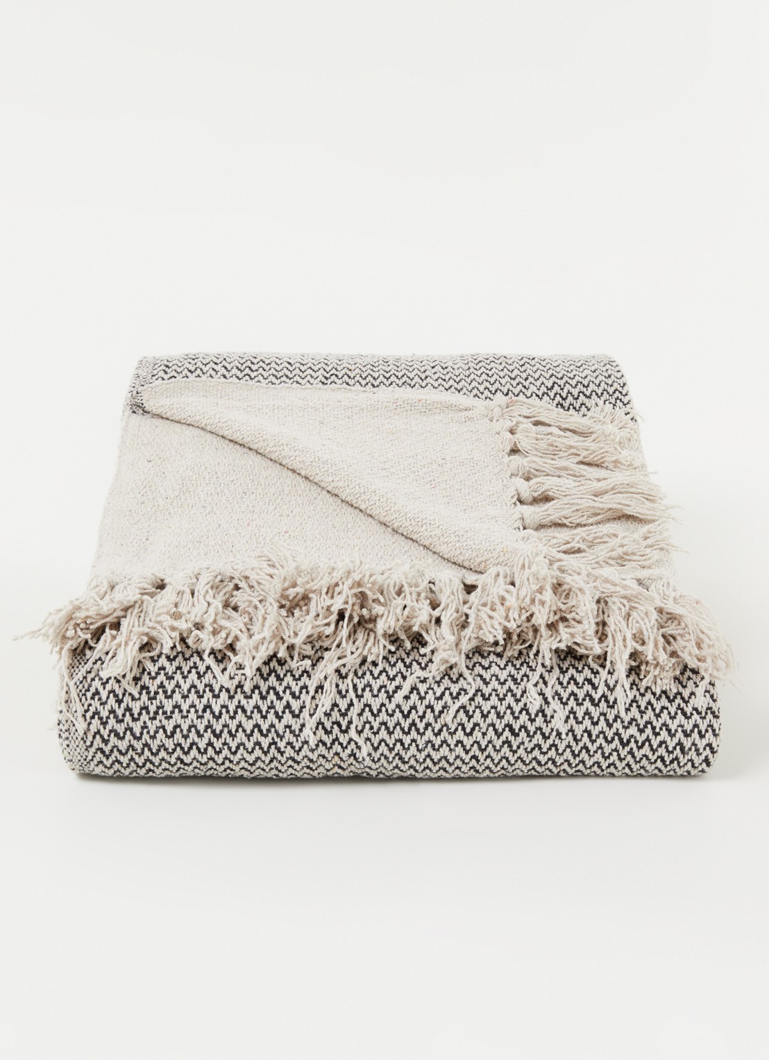 Bloomingville Matt Throw plaid in gerecyclede katoenblend 160 x 130 cm - voorkant 2 beige