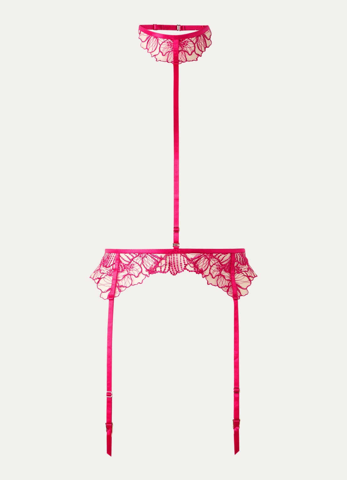 Bluebella Amarosa jarretels van mesh met borduring - voorkant 2 fuchsia