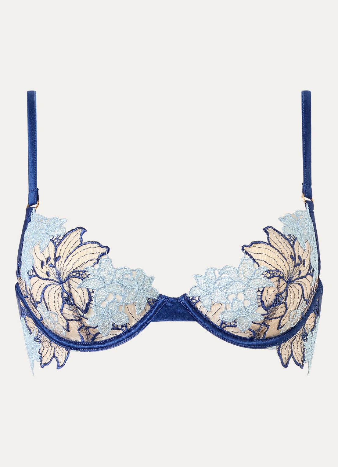 Bluebella Calantha beugel bh van mesh met borduring - voorkant royalblauw