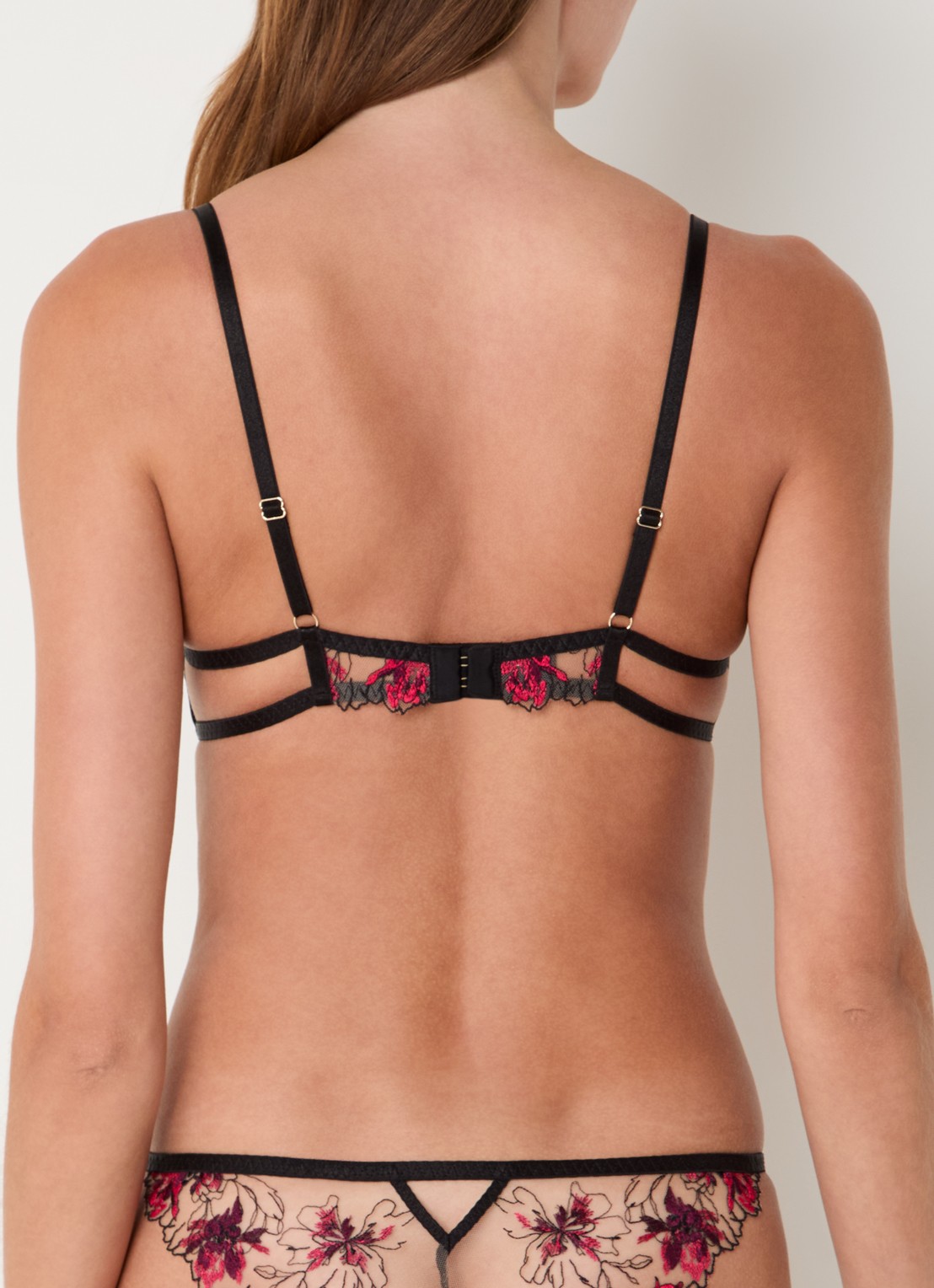 Bluebella Calista beugel bh van mesh met bloemborduring - achterkant zwart