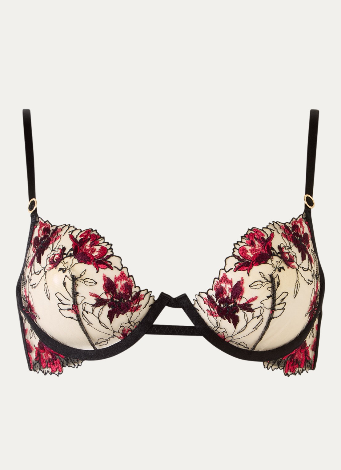 Bluebella Calista beugel bh van mesh met bloemborduring - voorkant 4 zwart