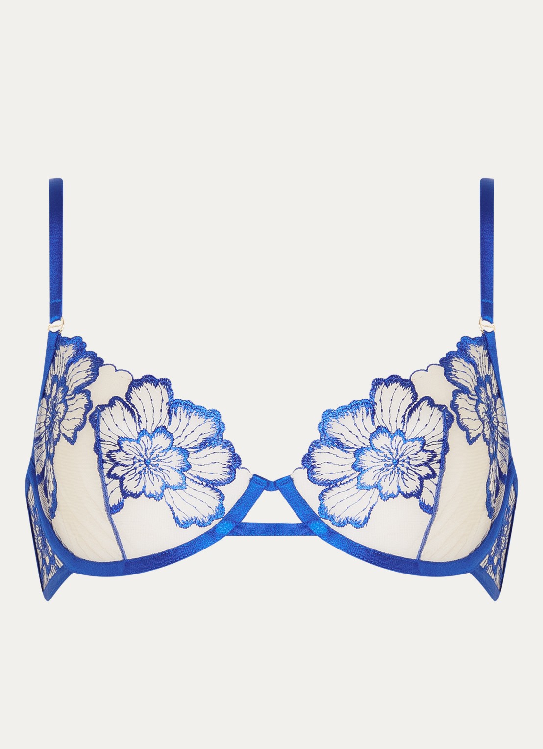 Bluebella Catalina beugel bh van mesh met borduring - voorkant blauw