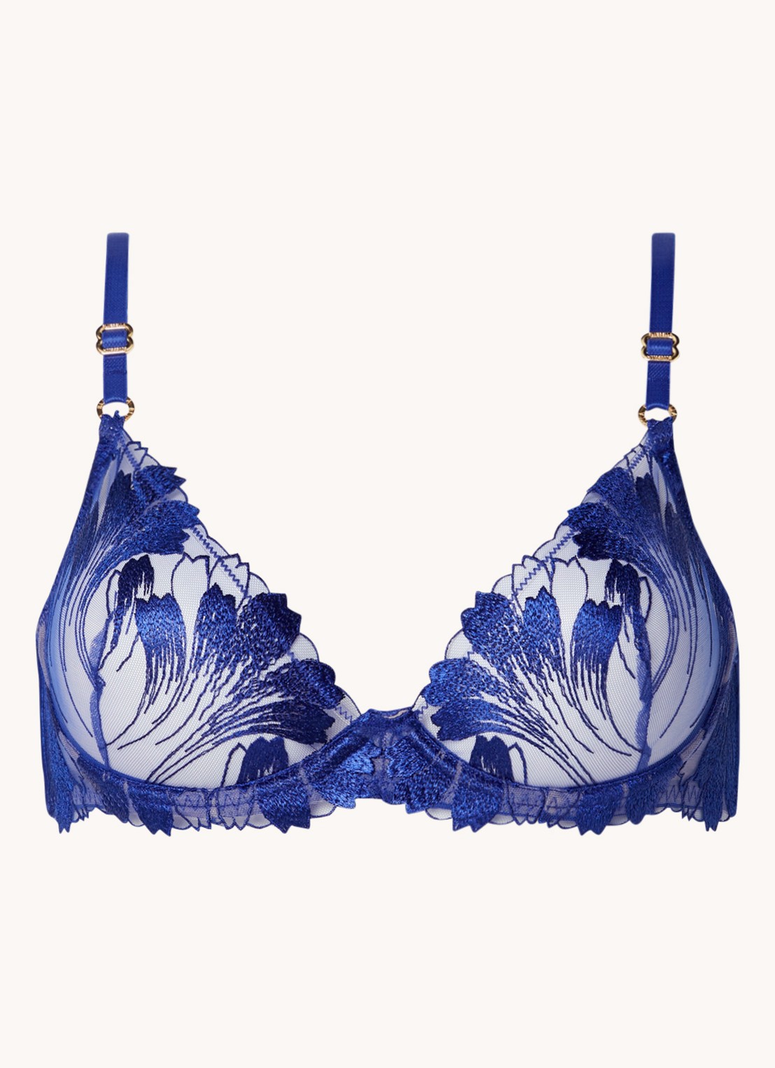 Bluebella Colette beugel bh van mesh met borduring - voorkant kobaltblauw