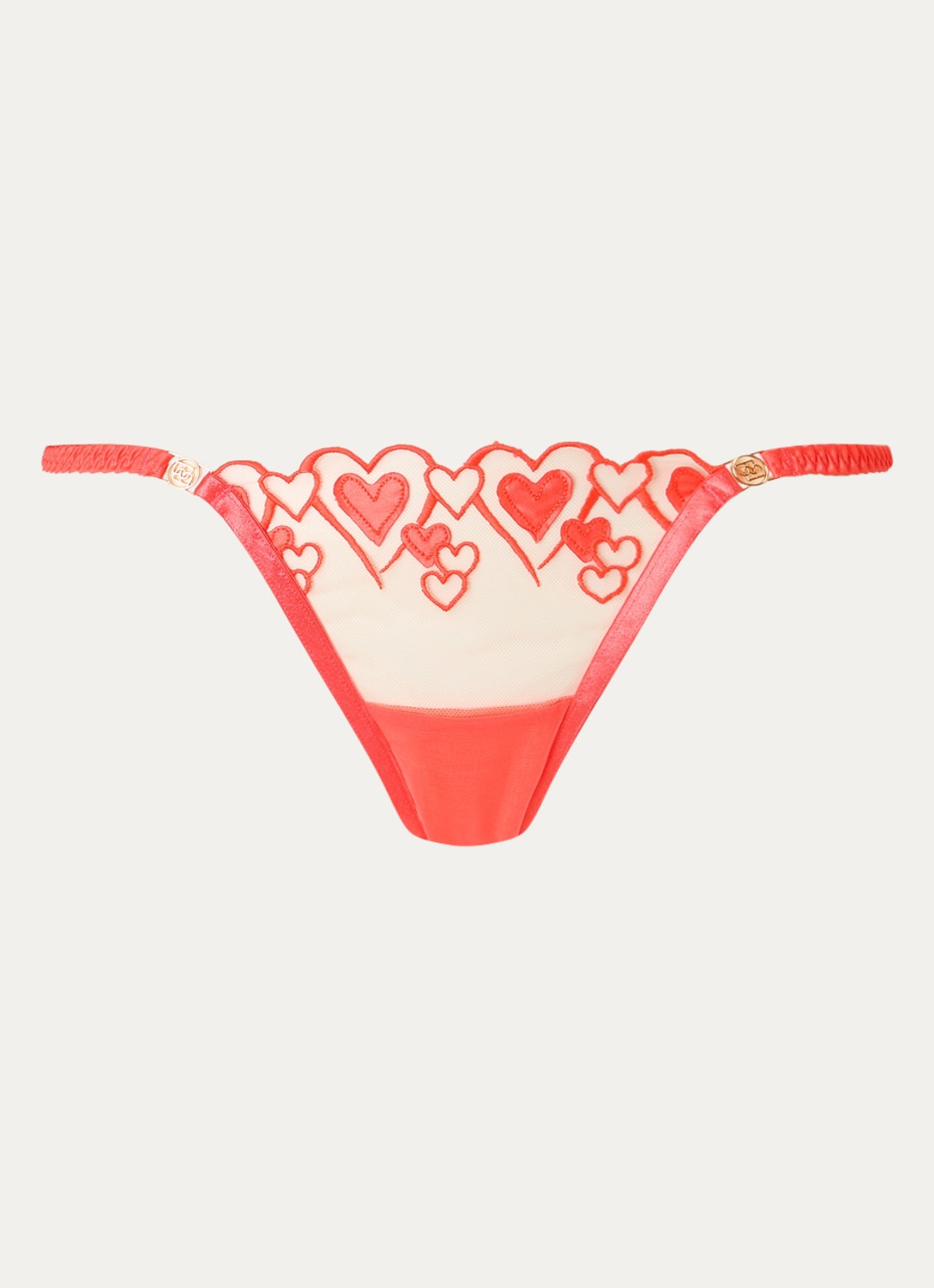 Bluebella Harlow string met mesh en borduring - voorkant koraal