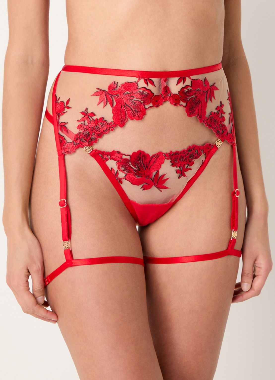Bluebella Lavanya jarretels van mesh met borduring - detail 4 rood