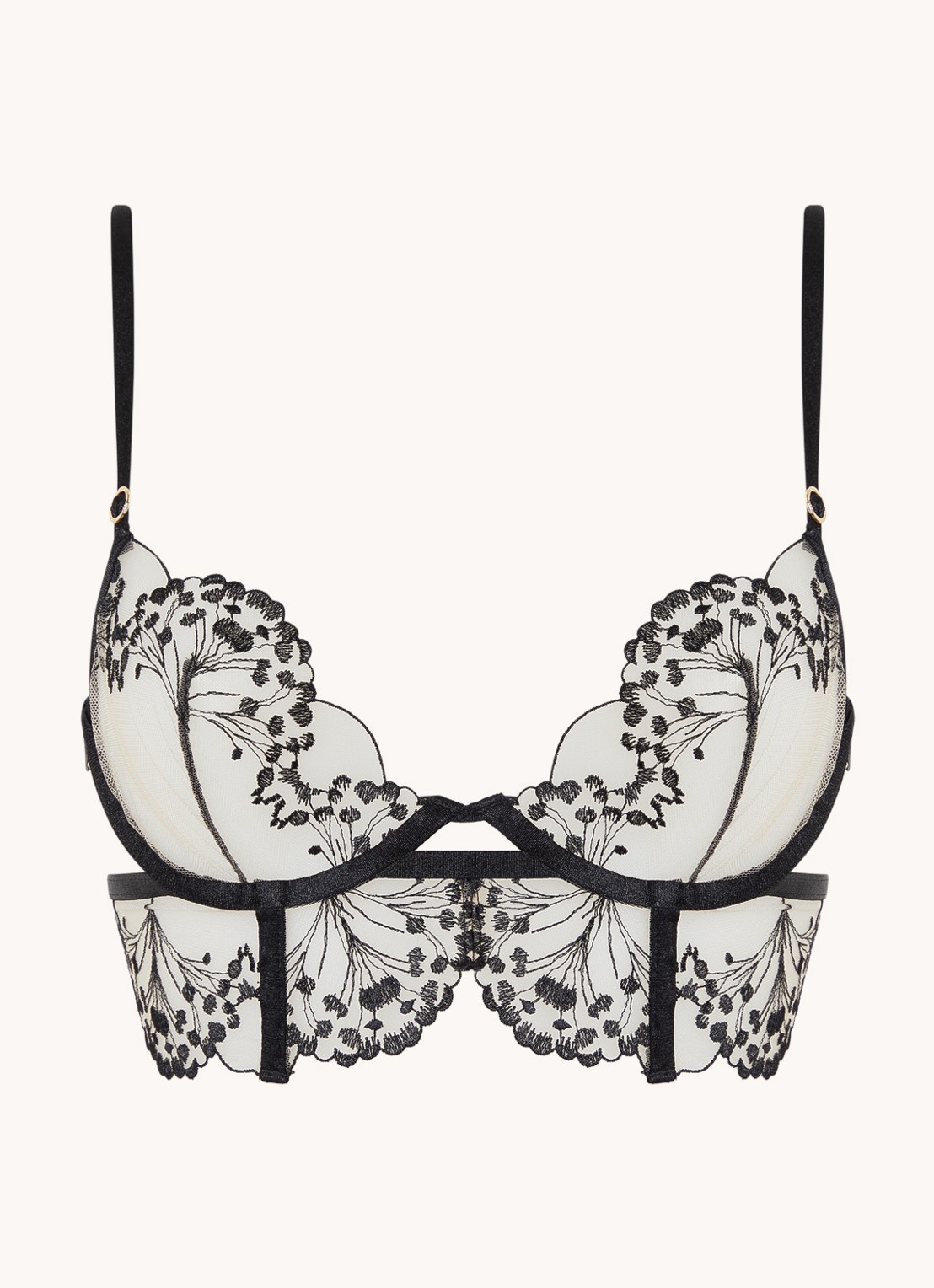 Bluebella Marisa longline beugel bh met borduring - voorkant zwart