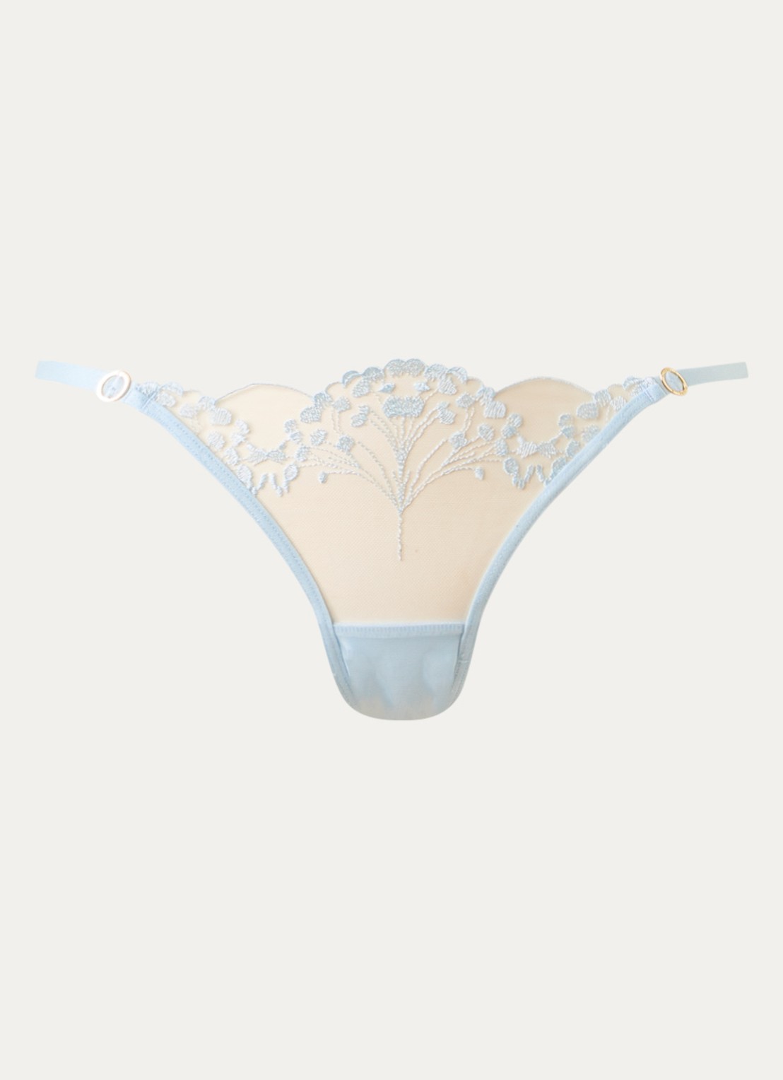 Bluebella Marisa tanga van mesh met borduring - voorkant 4 lichtblauw