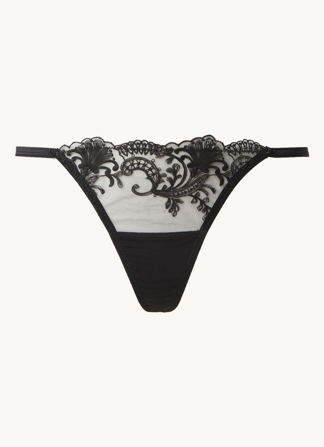 Bluebella Marseille string van mesh met borduring - voorkant 2 zwart
