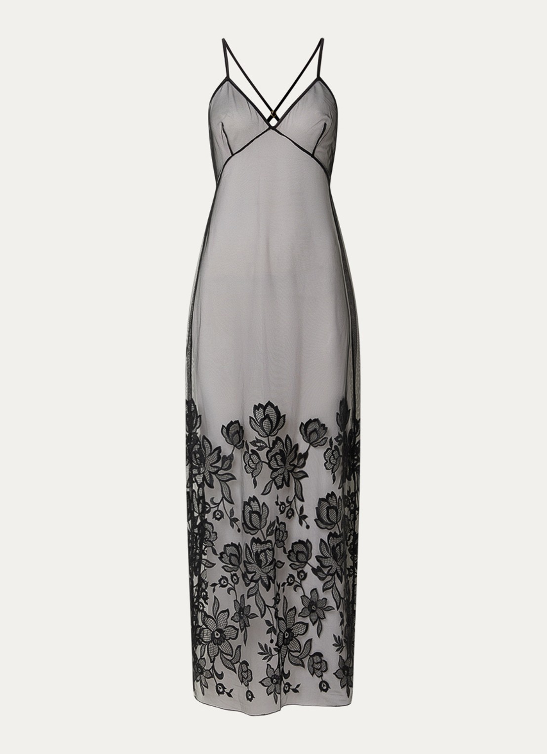 Bluebella Penelope slipdress van mesh met borduring - voorkant 4 zwart