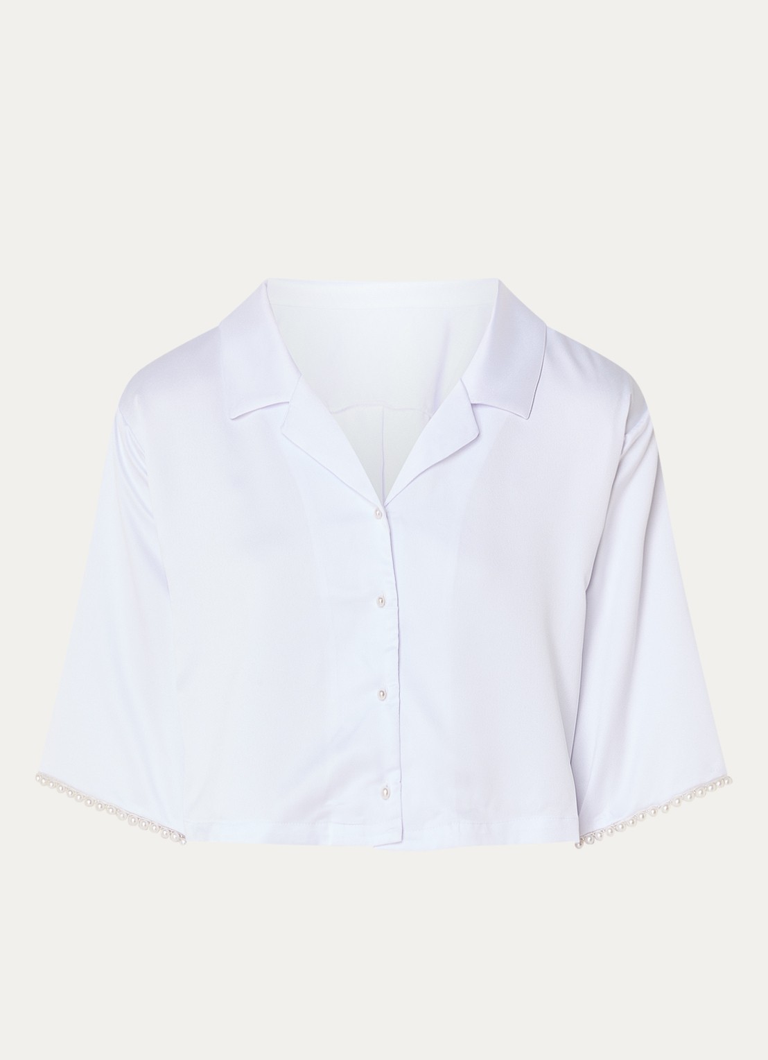 Bluebella Pyjamatop van satijn met imitatieparels - voorkant wit