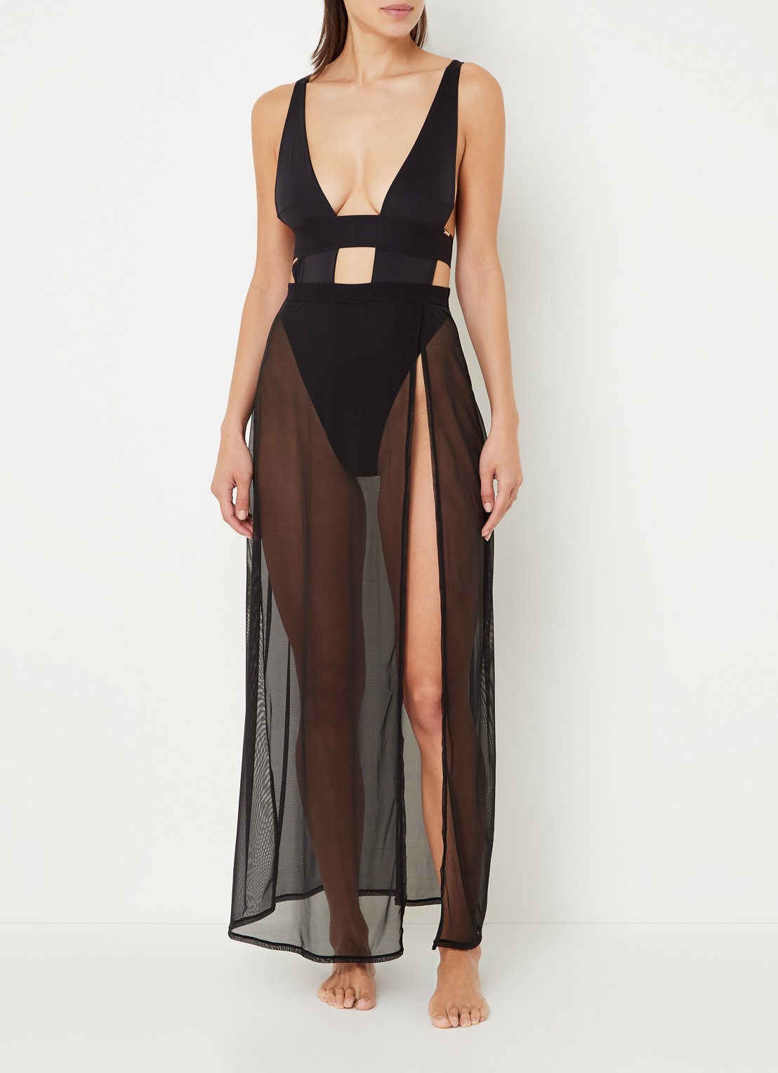Bluebella Topaz slipdress met mesh en split - detail 2 zwart