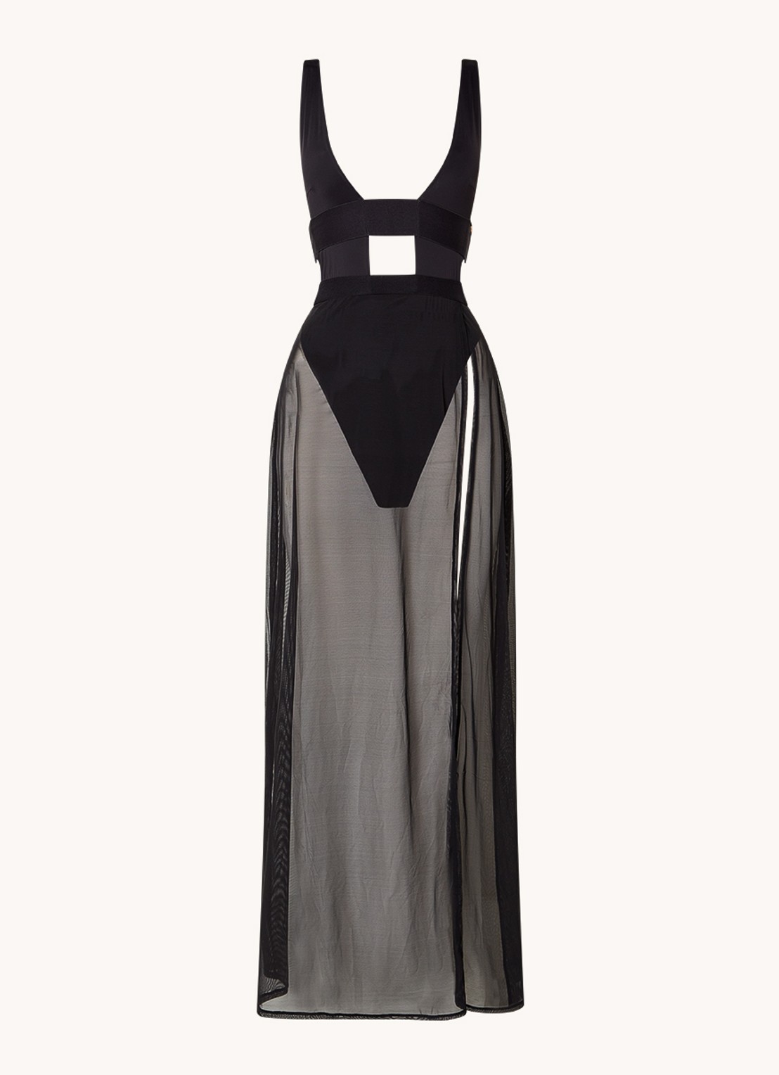 Bluebella Topaz slipdress met mesh en split - voorkant 3 zwart
