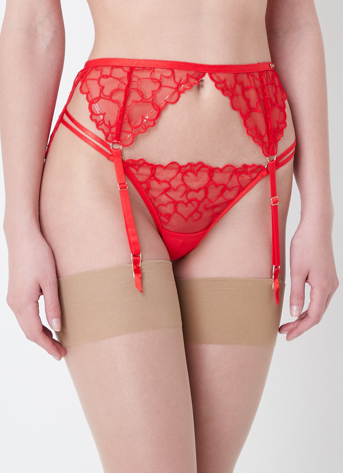 Bluebella Valentina jarretels van mesh met borduring - detail 4 steenrood