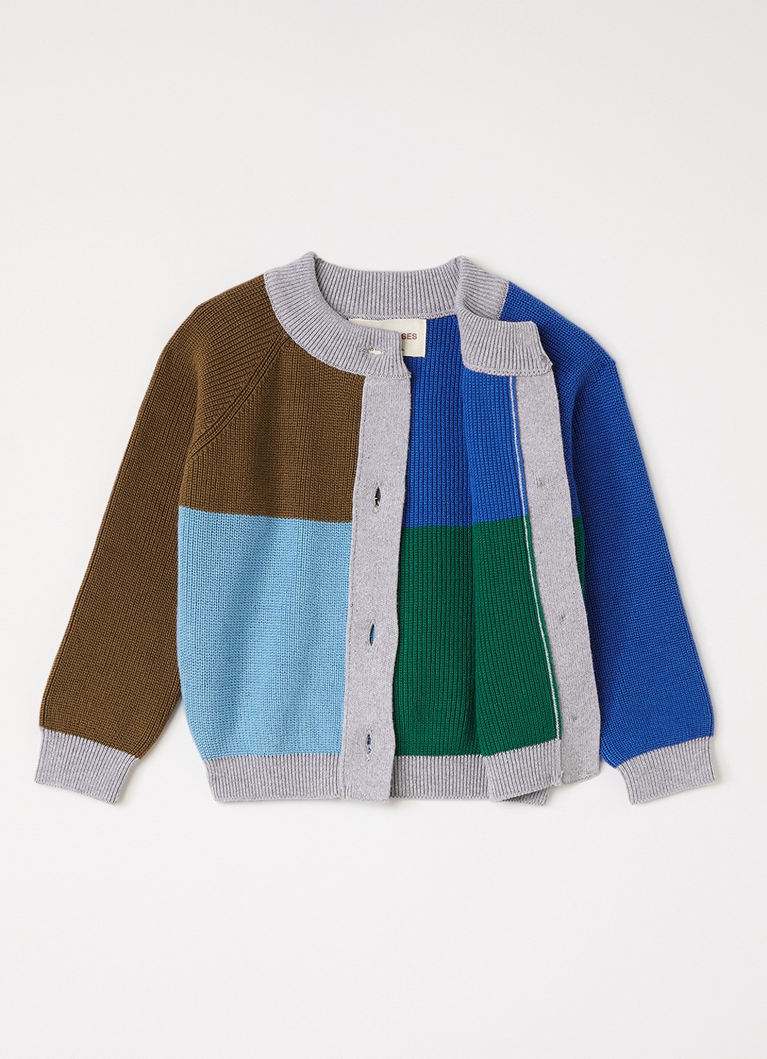 BOBO CHOSES Color Block ribgebreid vest - detail grijsmele