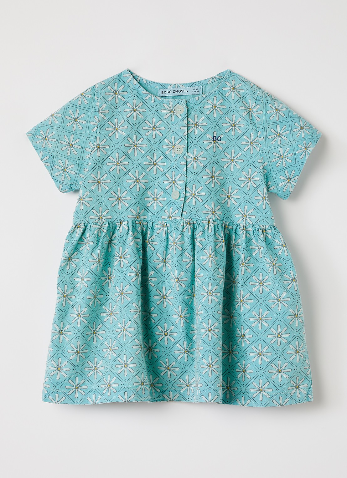 BOBO CHOSES Daisy Mosaic jurk met bloemenprint - voorkant 2 lichtblauw