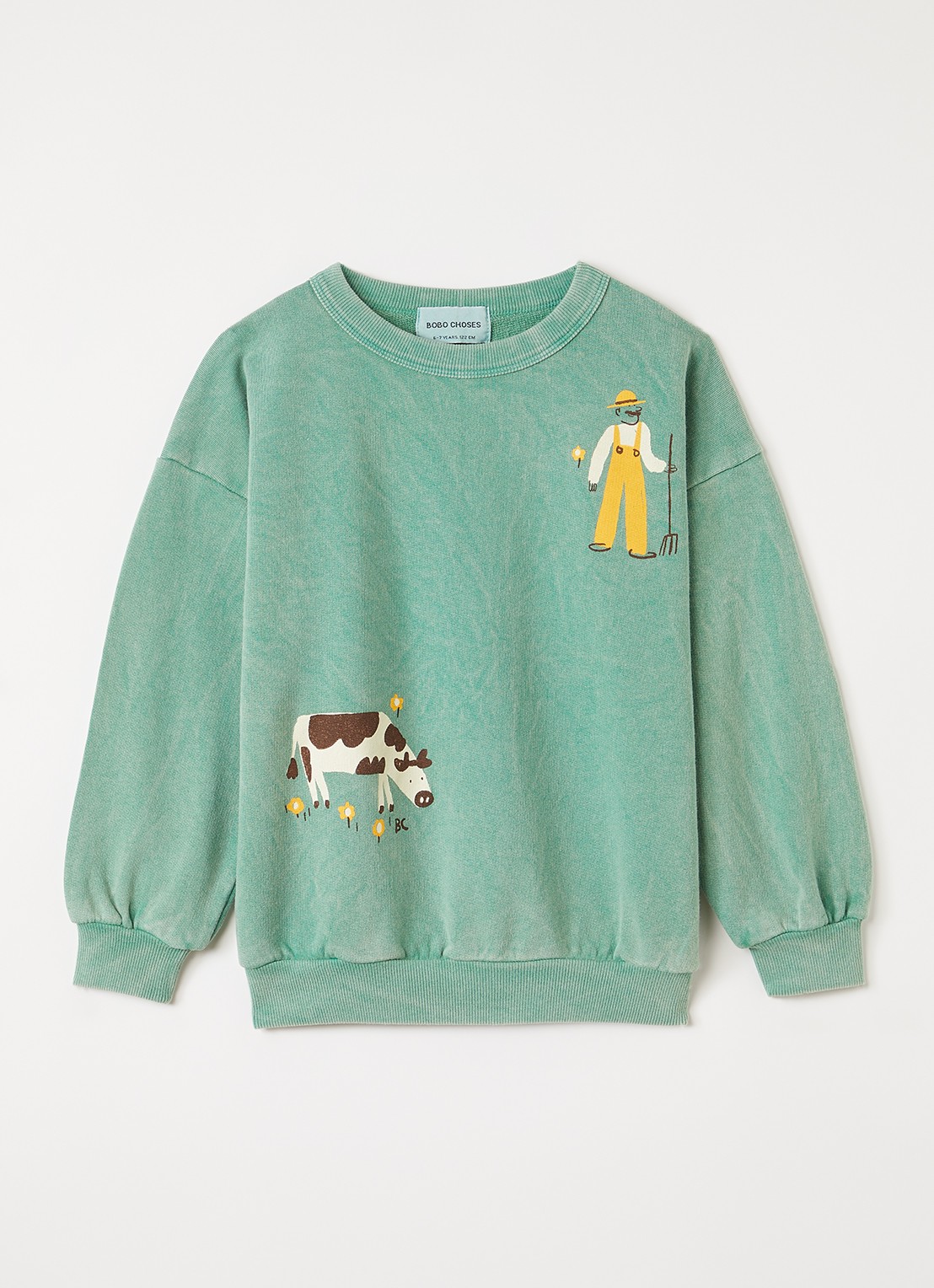 BOBO CHOSES Farm sweater met print - voorkant groen