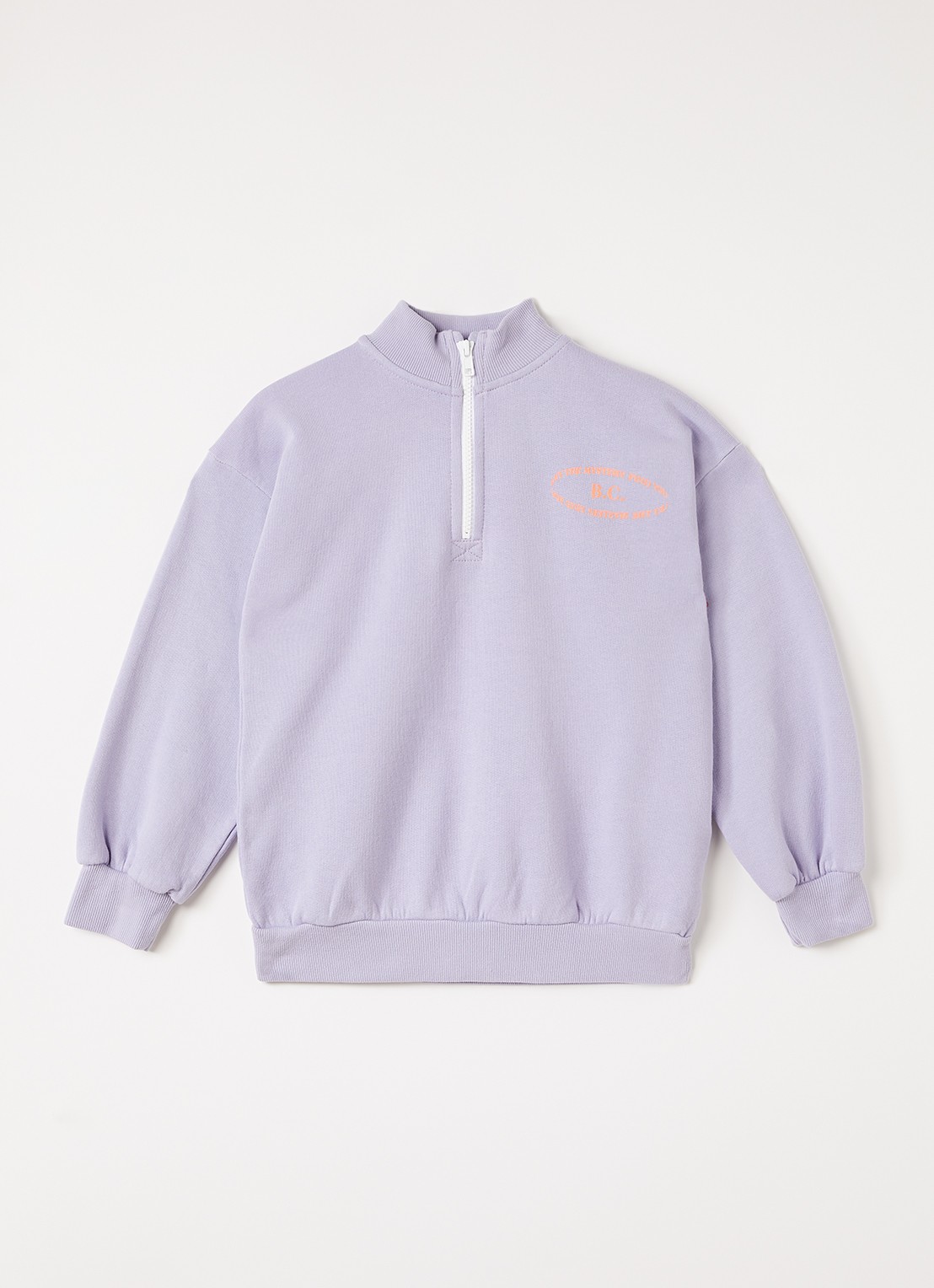 BOBO CHOSES Mystery sweater met logoprint en halve rits - voorkant 2 lavendel