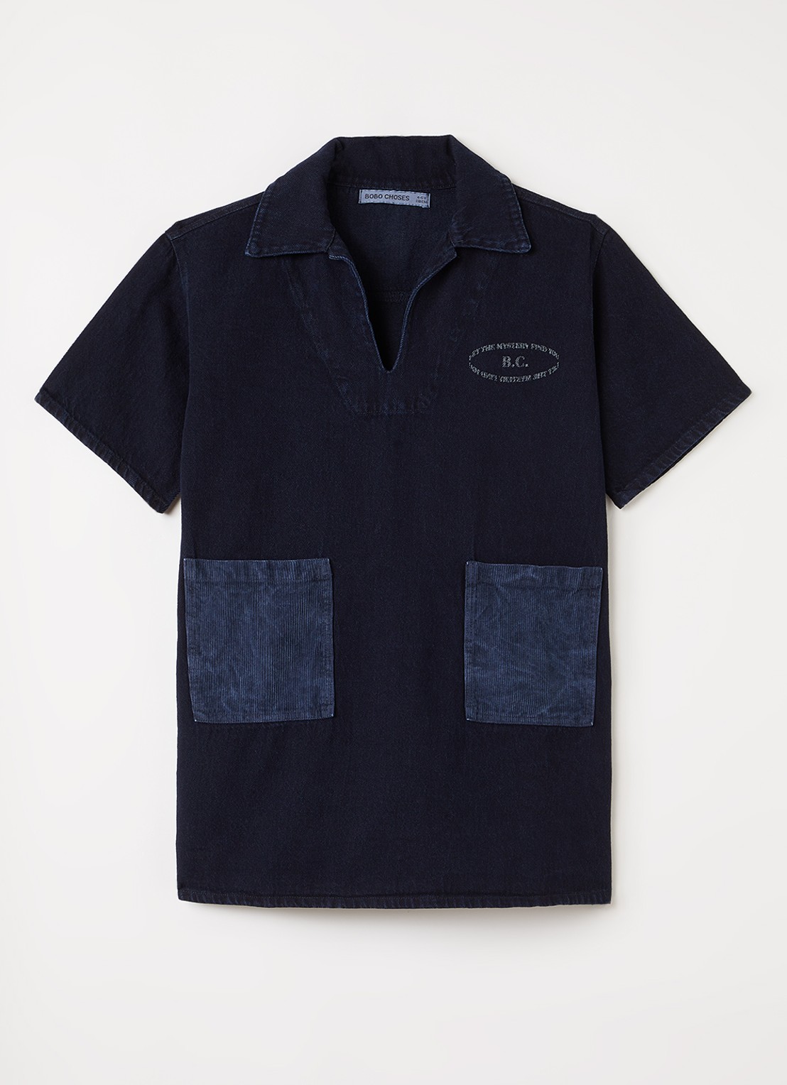 BOBO CHOSES Mystery tuniekjurk van denim met logo - voorkant indigo