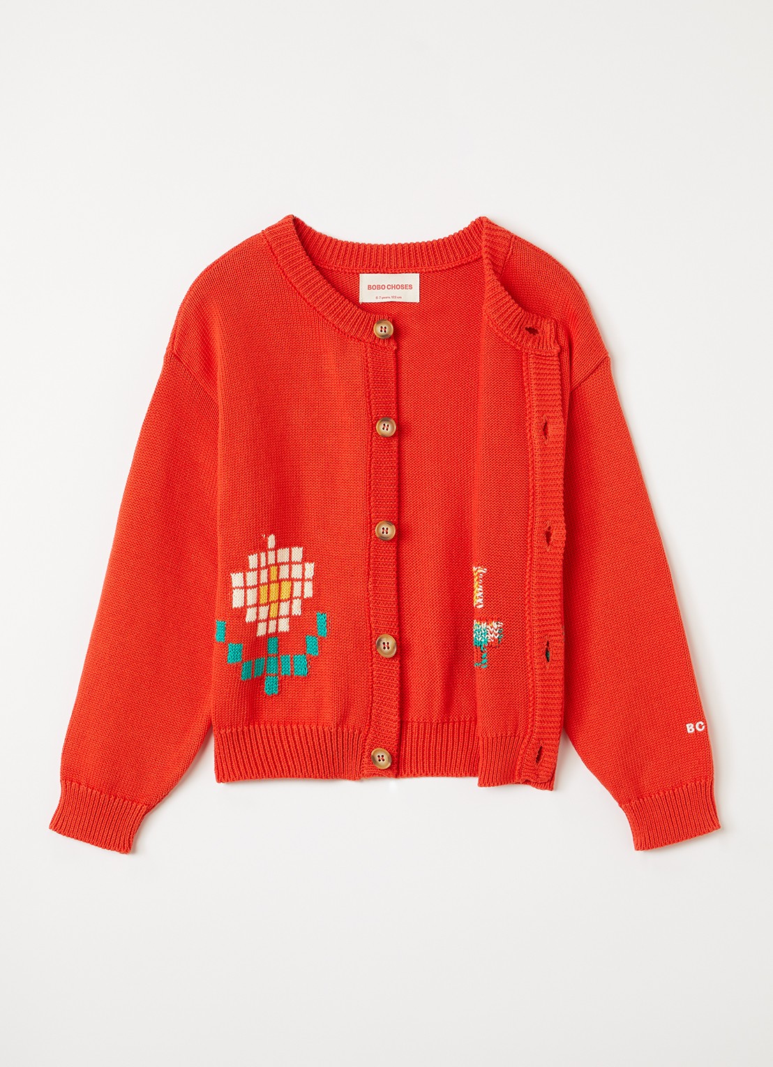 BOBO CHOSES Pixel Daisy fijngebreid vest met ingebreide print - voorkant 3 rood