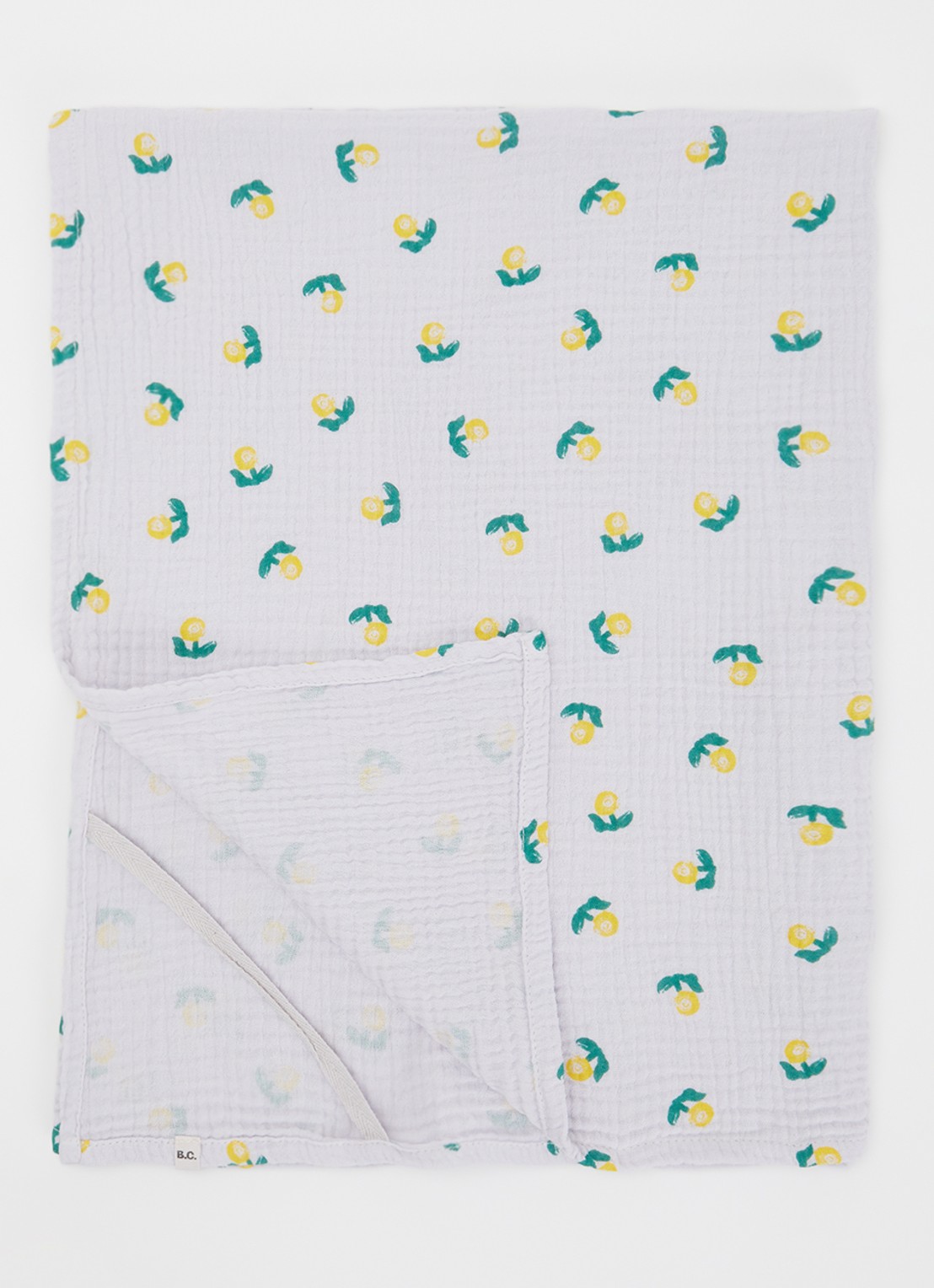 BOBO CHOSES Stamp Bloom hydrofiele doek van katoen met bloemenprint 70 x 90 cm - voorkant 2 lichtpaars