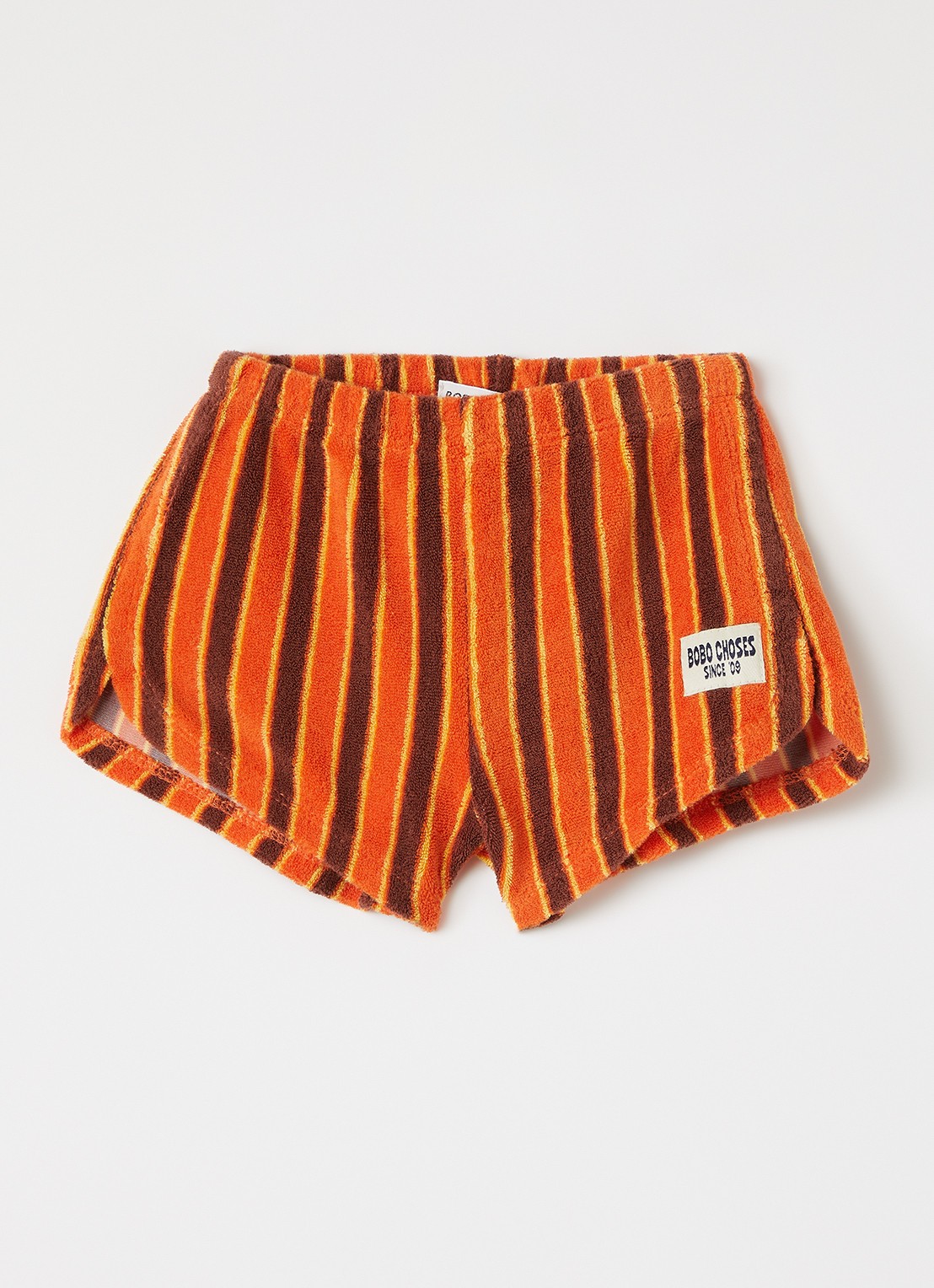 BOBO CHOSES Straight fit korte broek van badstof met streepprint - voorkant 2 orange