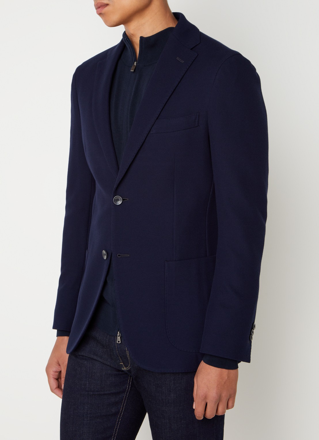 Boggi Milano Bari fijngebreide regular fit colbert met steekzakken  - detail 4 donkerblauw