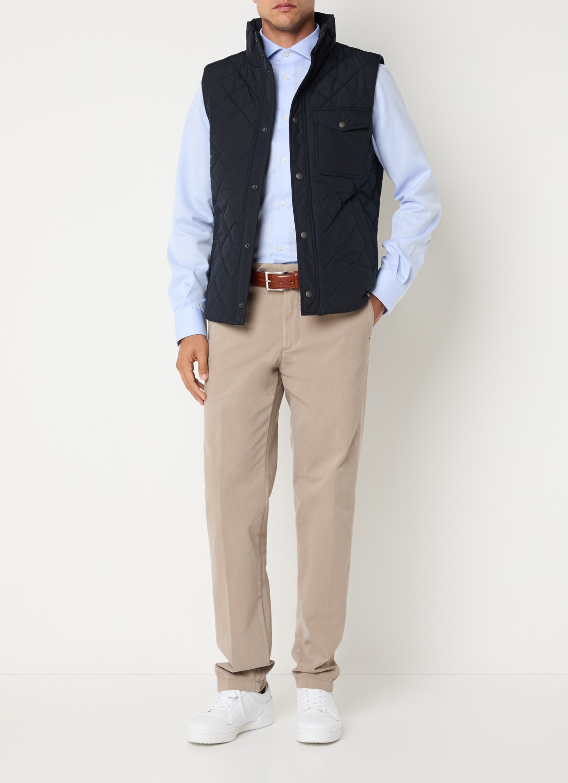 Boggi Milano Bodywarmer in wolblend met quilt patroon - voorkant 2 donkerblauw