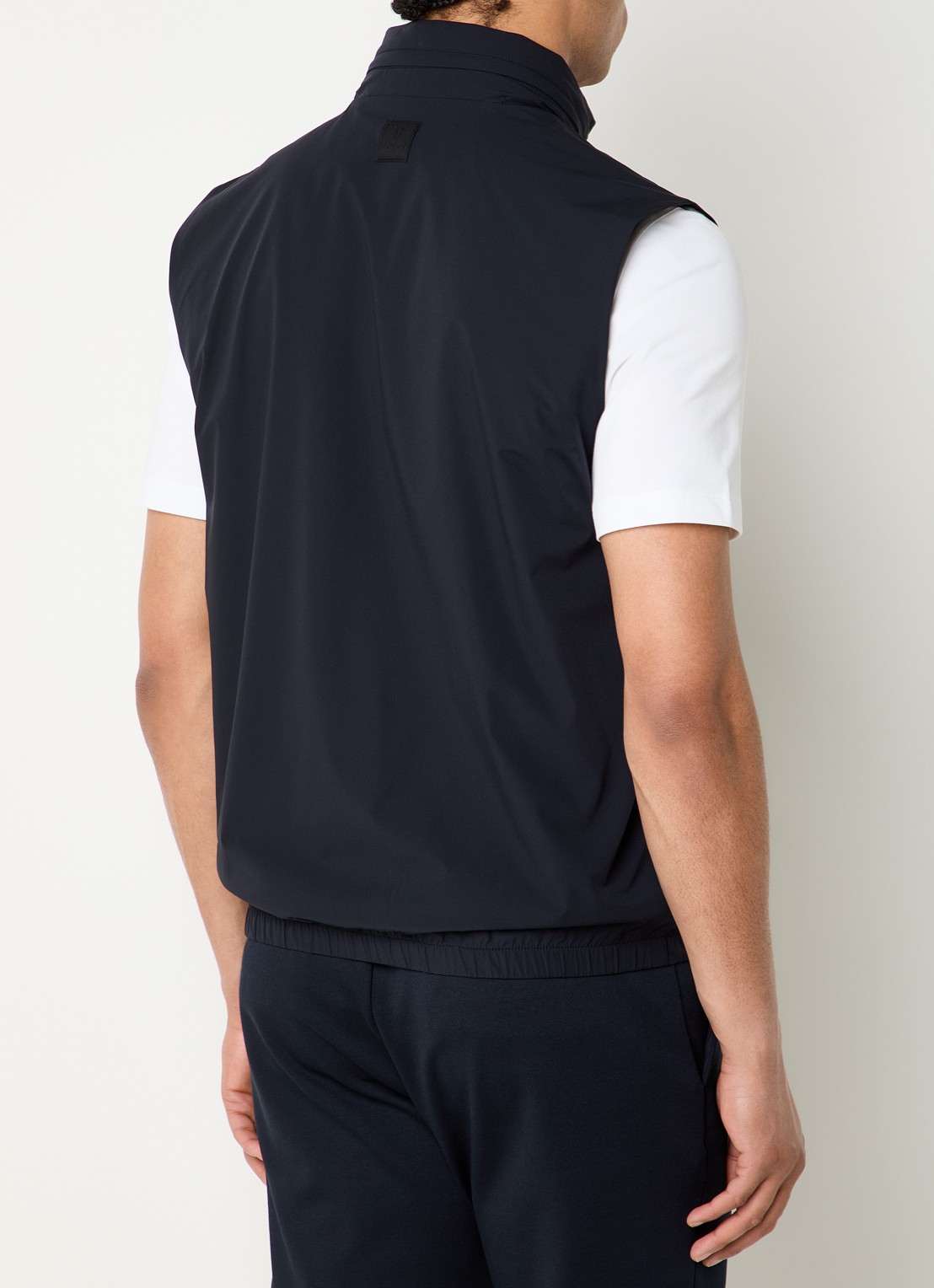 Boggi Milano Bodywarmer met opbergbare capuchon en waterafstotende coating - achterkant donkerblauw